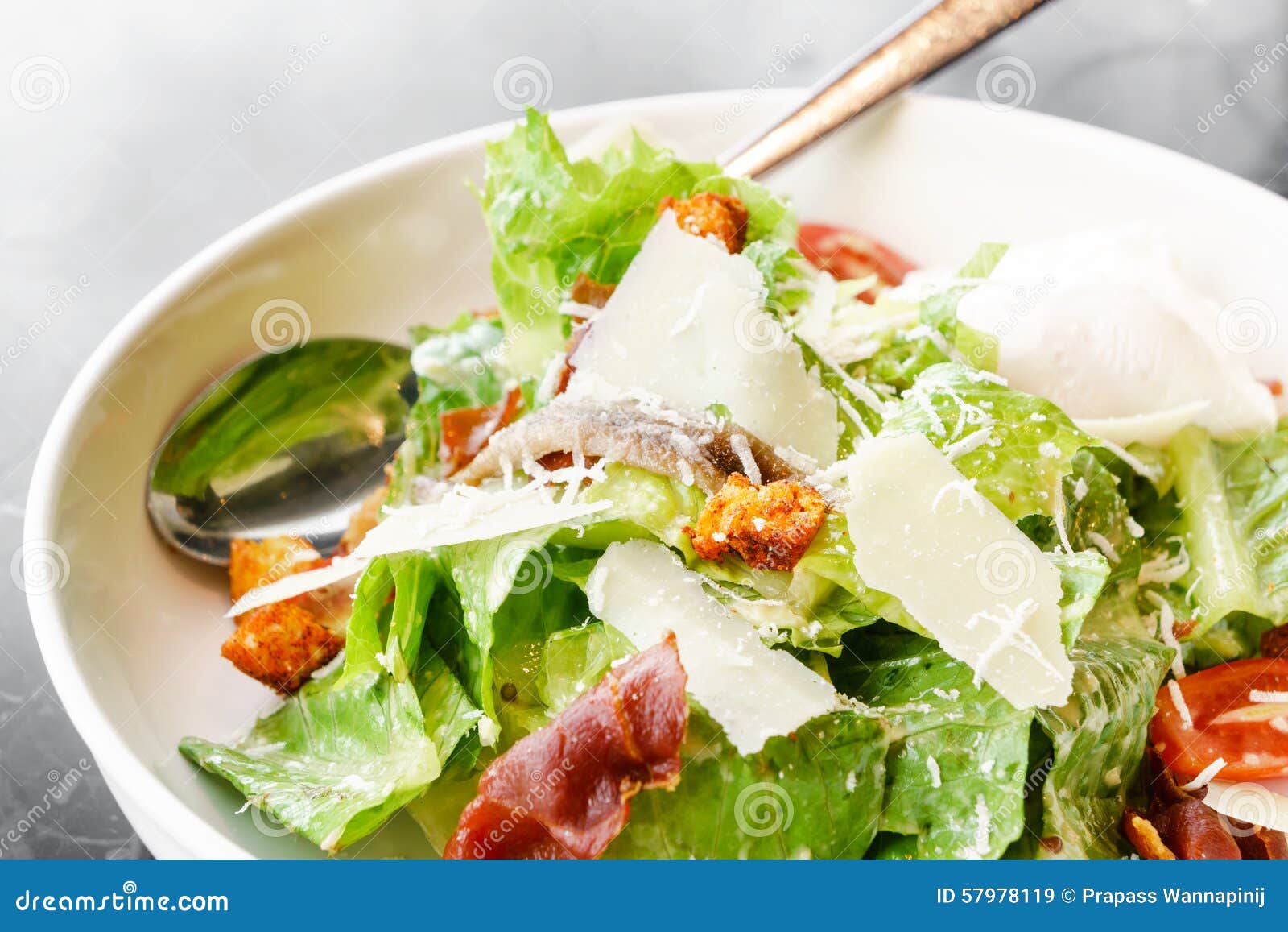 Caesar Salad with Soft Boiled Egg Stock Image Image of dish, croutons
