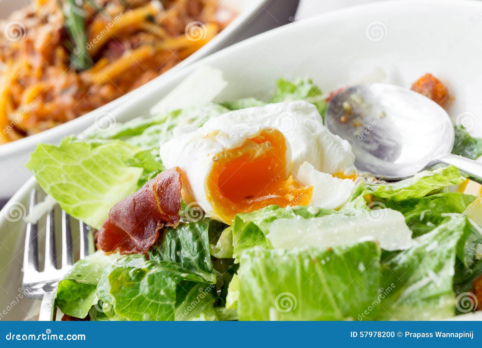 Caesar Salad with Soft Boiled Egg Stock Photo Image of food, meal