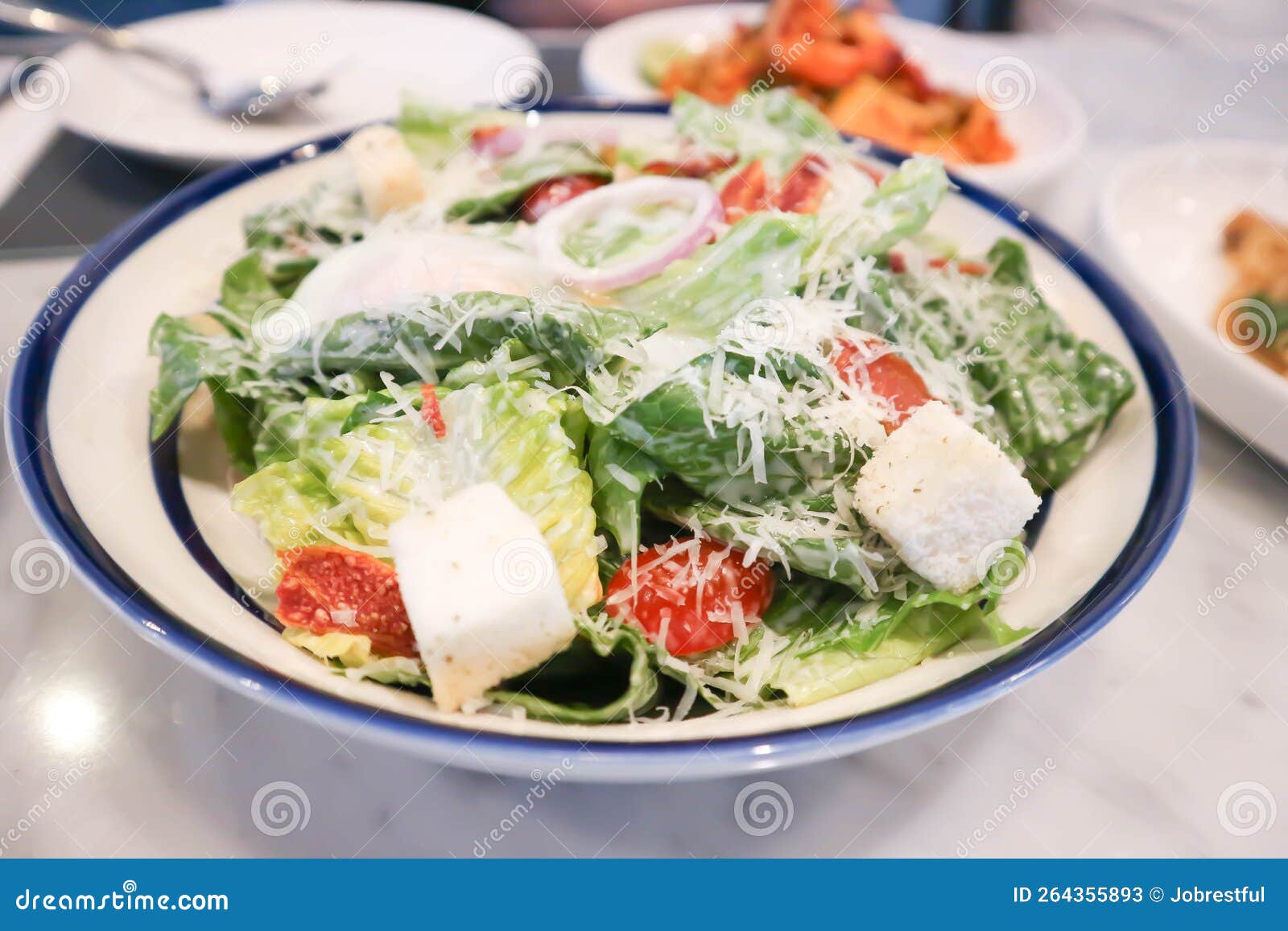 Caesar Salad or Vegetable Salad with Bacon and Soft Boiled Egg , Bread