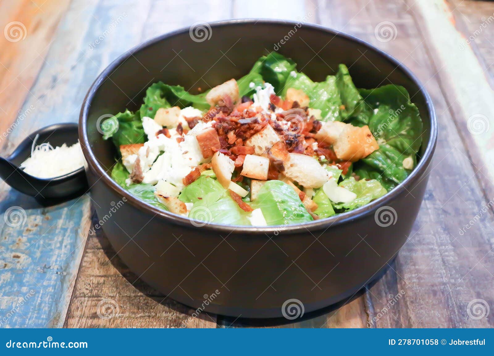 Caesar Salad or Vegetable Salad with Bacon and Soft Boiled Egg , Bread