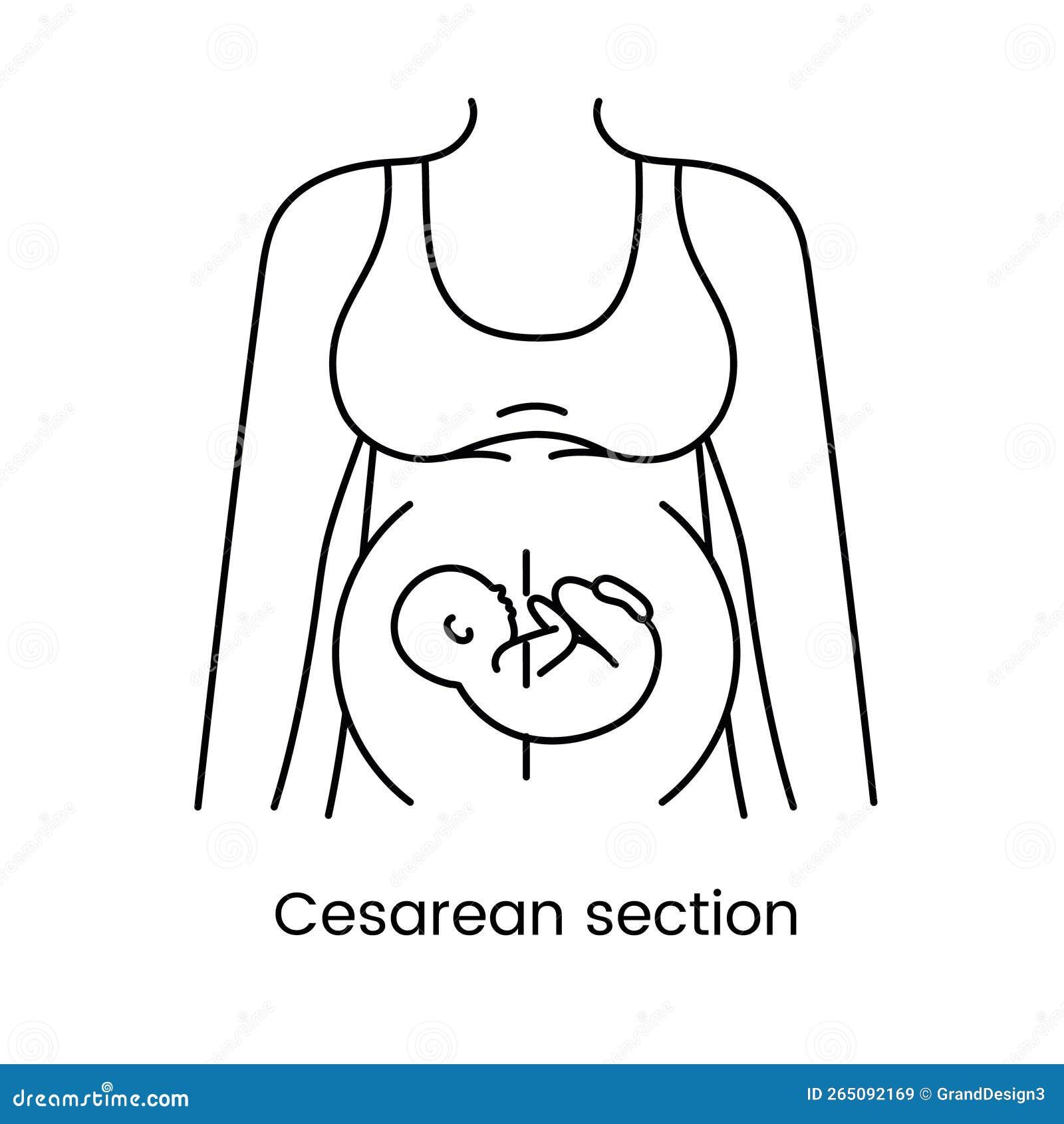 caesarean section views icon line in ,  of a pregnant woman.