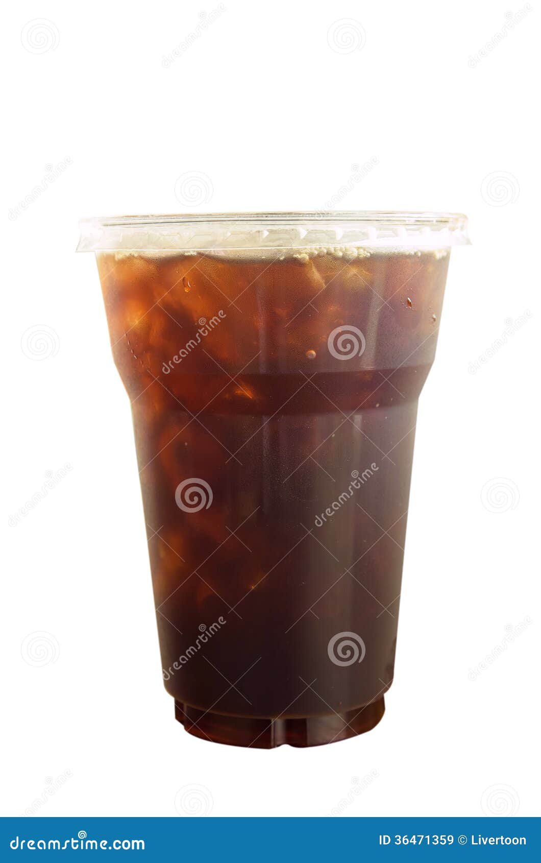 cafe americano iced coffee in takeaway plastic cup 