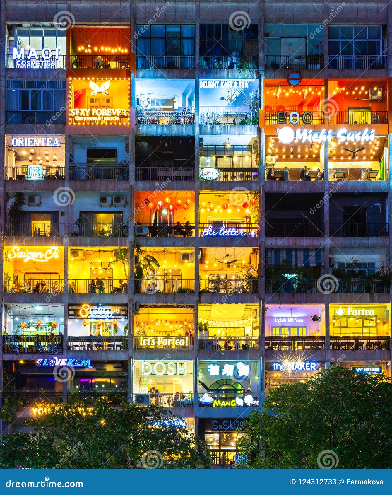 The Cafe Apartment At Night, Ho Chi Minh City, Vietnam Editorial Stock  Photo - Image Of Balcony, Flat: 124312733