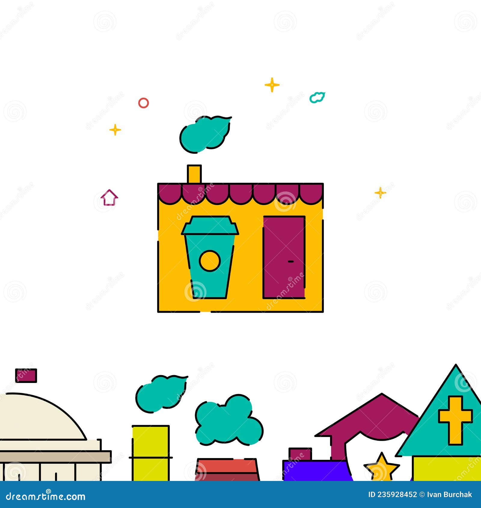 cafe, coffee house kiosk filled line icon, simple 
