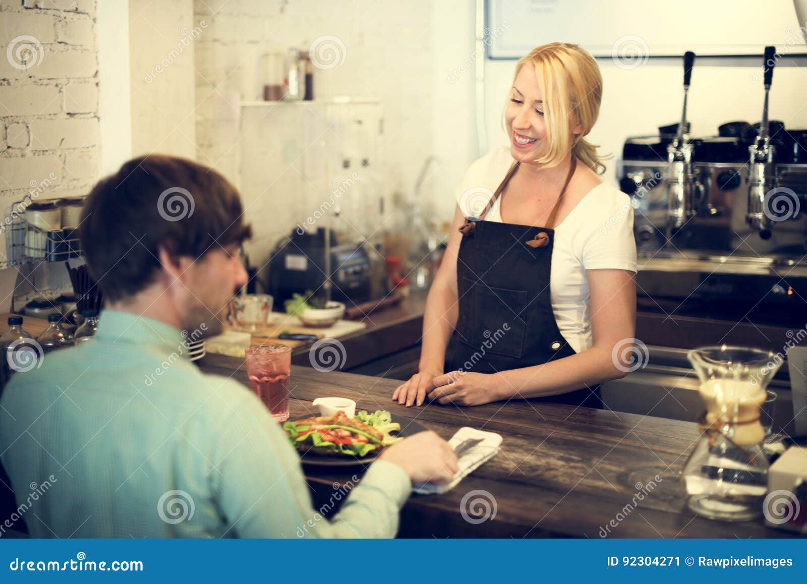 Cafe Coffee Waiter Staff Serving Cafeteria Apron Concept Stock Image Image of freshness