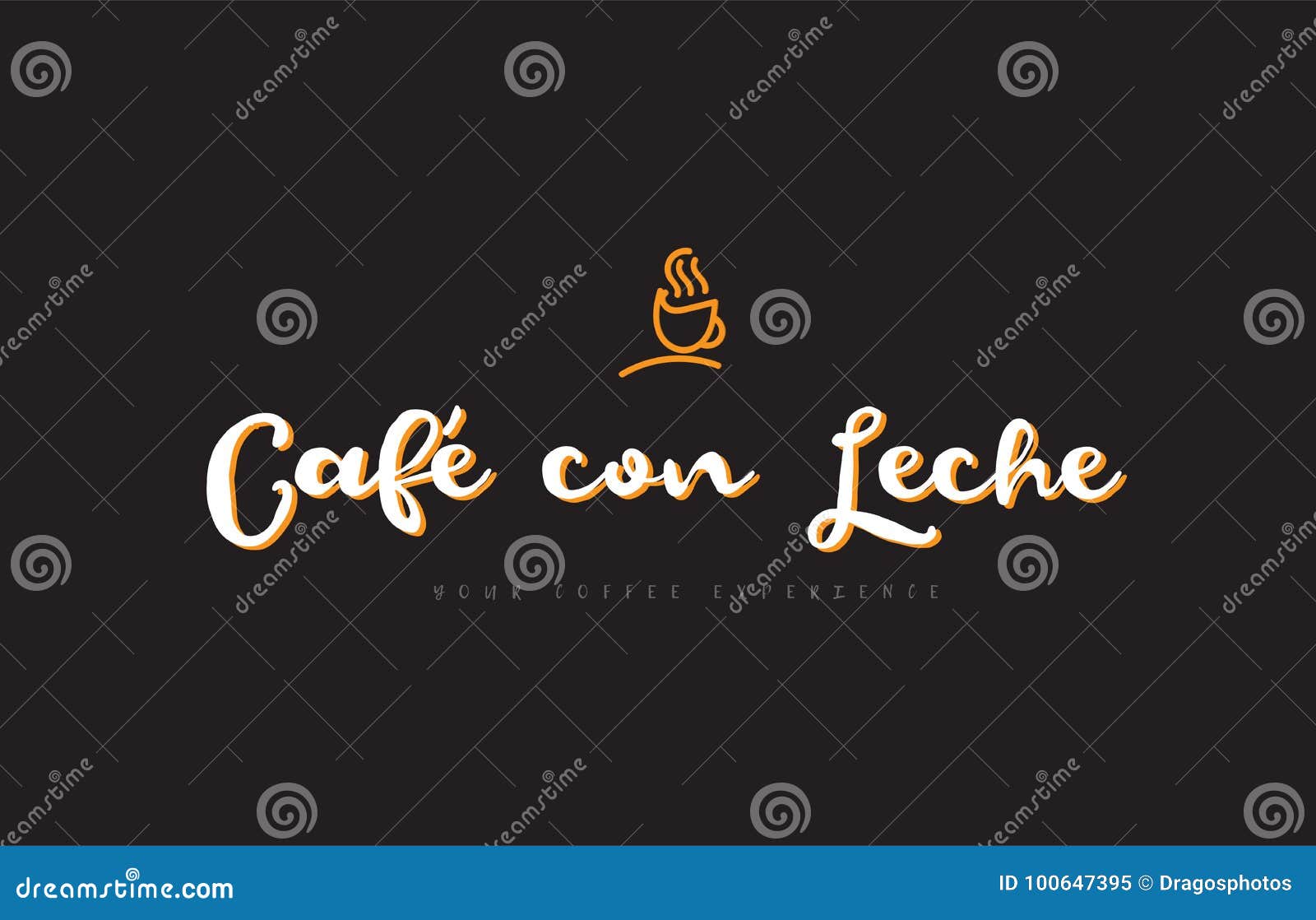 cafe con leche word text logo with coffee cup  idea typography