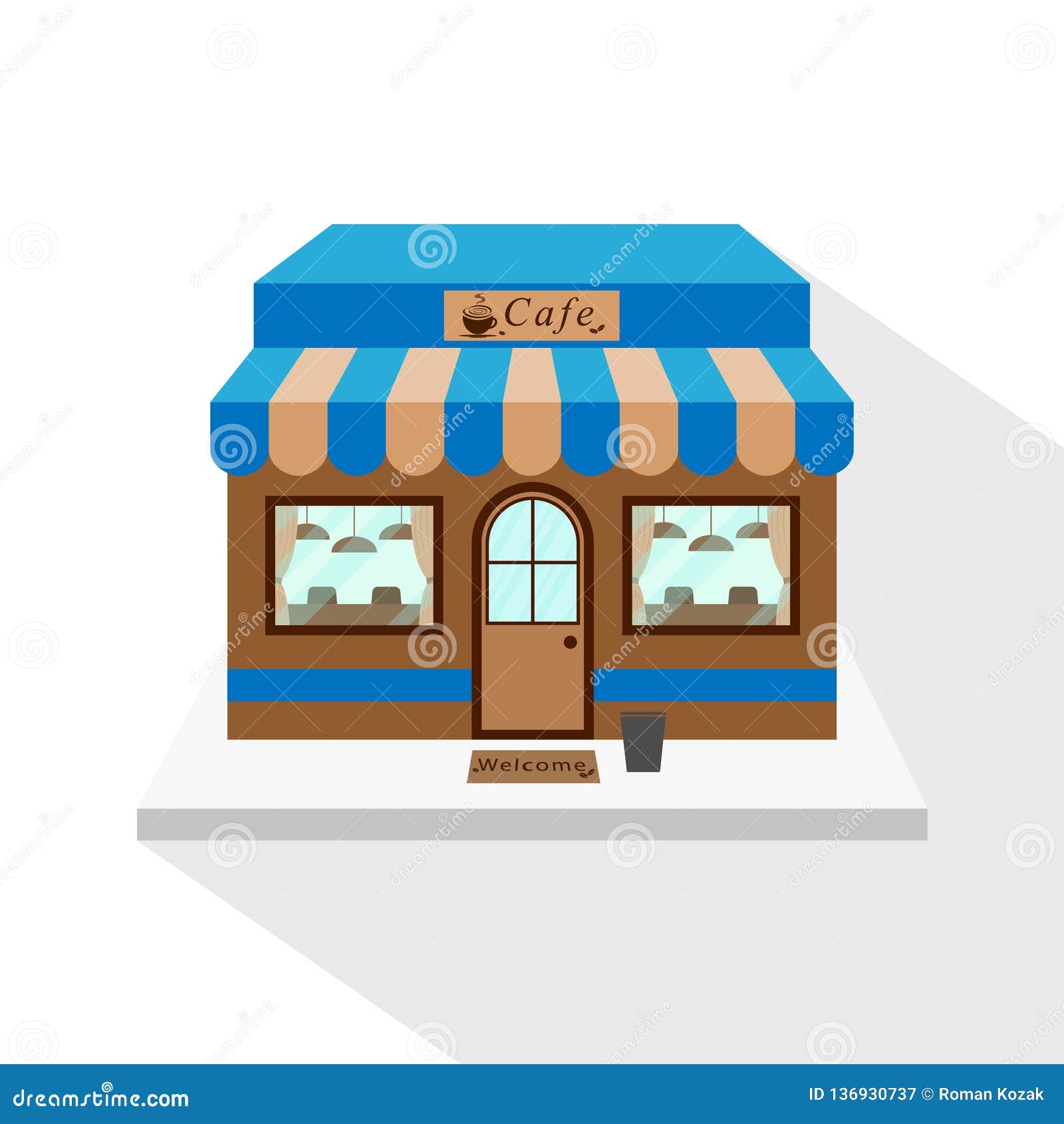 cafe icon with long flat shadow on white background