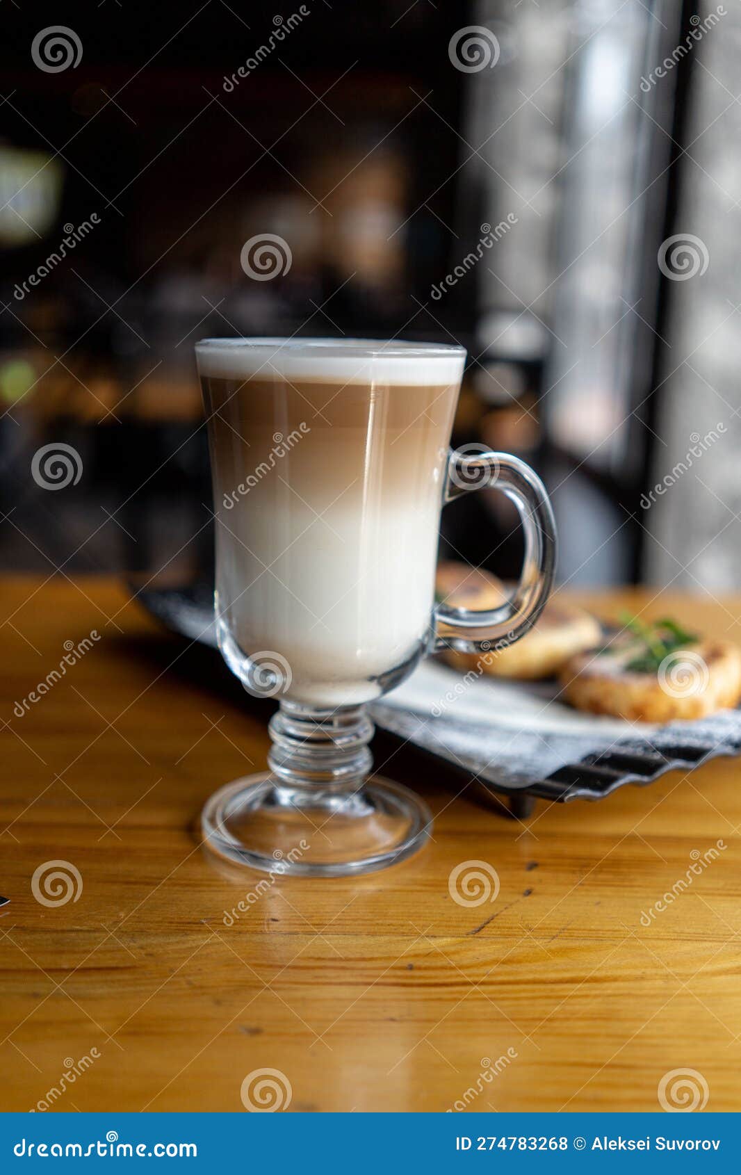 cafe latte macchiato layered coffee in a see