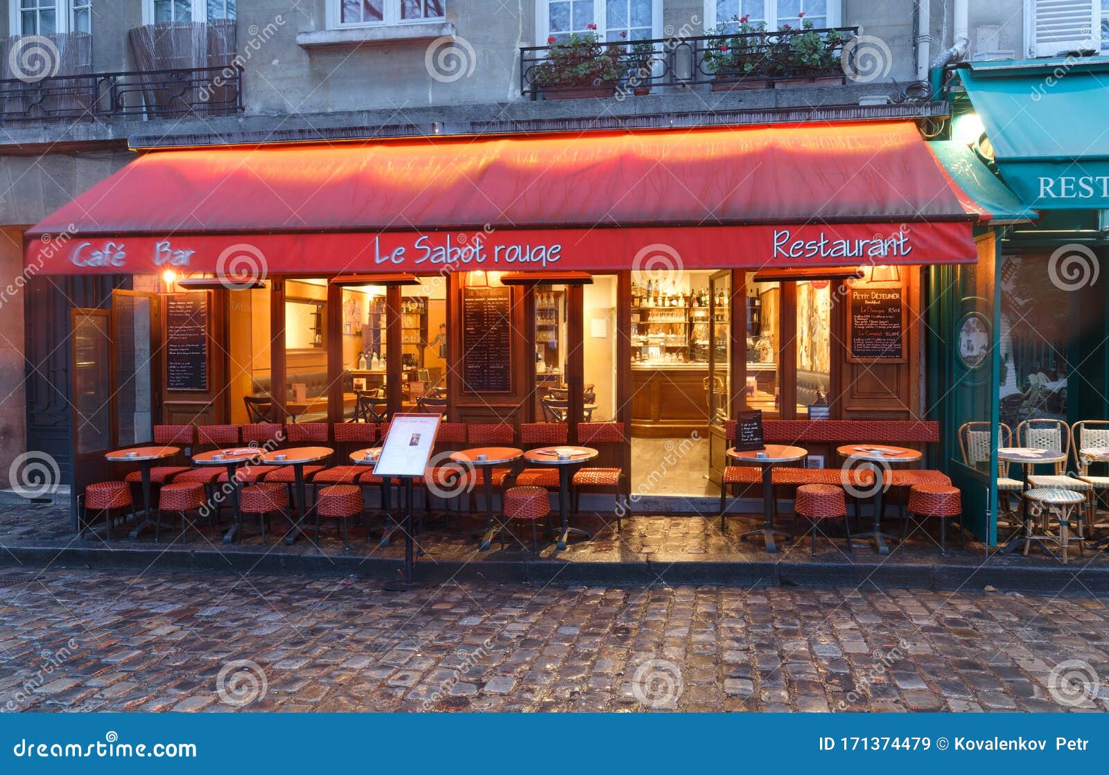 Cafe Le Sabot Rouge at Rainy Morning . it is a Traditional French Cafe ...