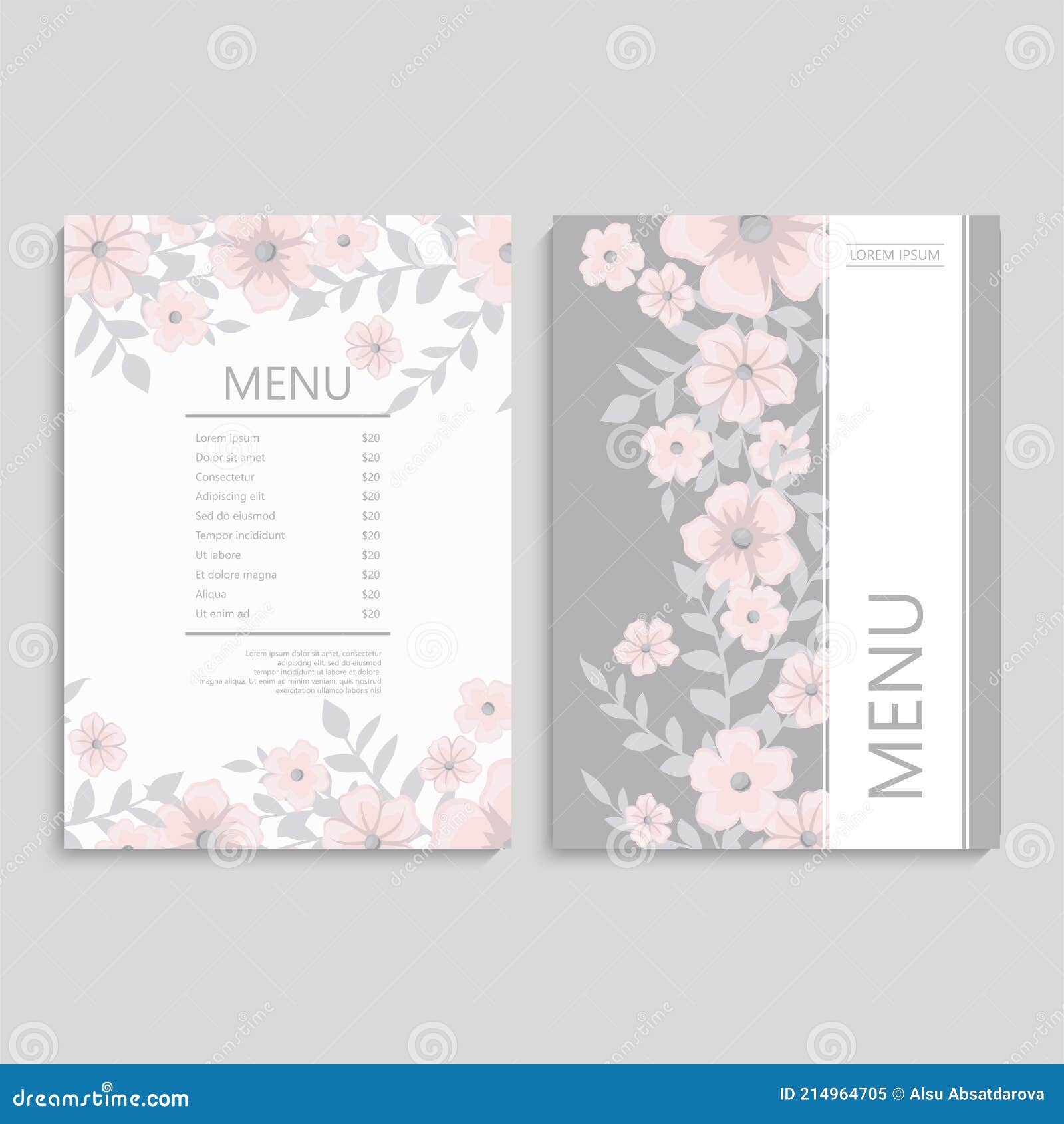 Cafe Menu, Template Design with Flowers. Vector Illustration Stock