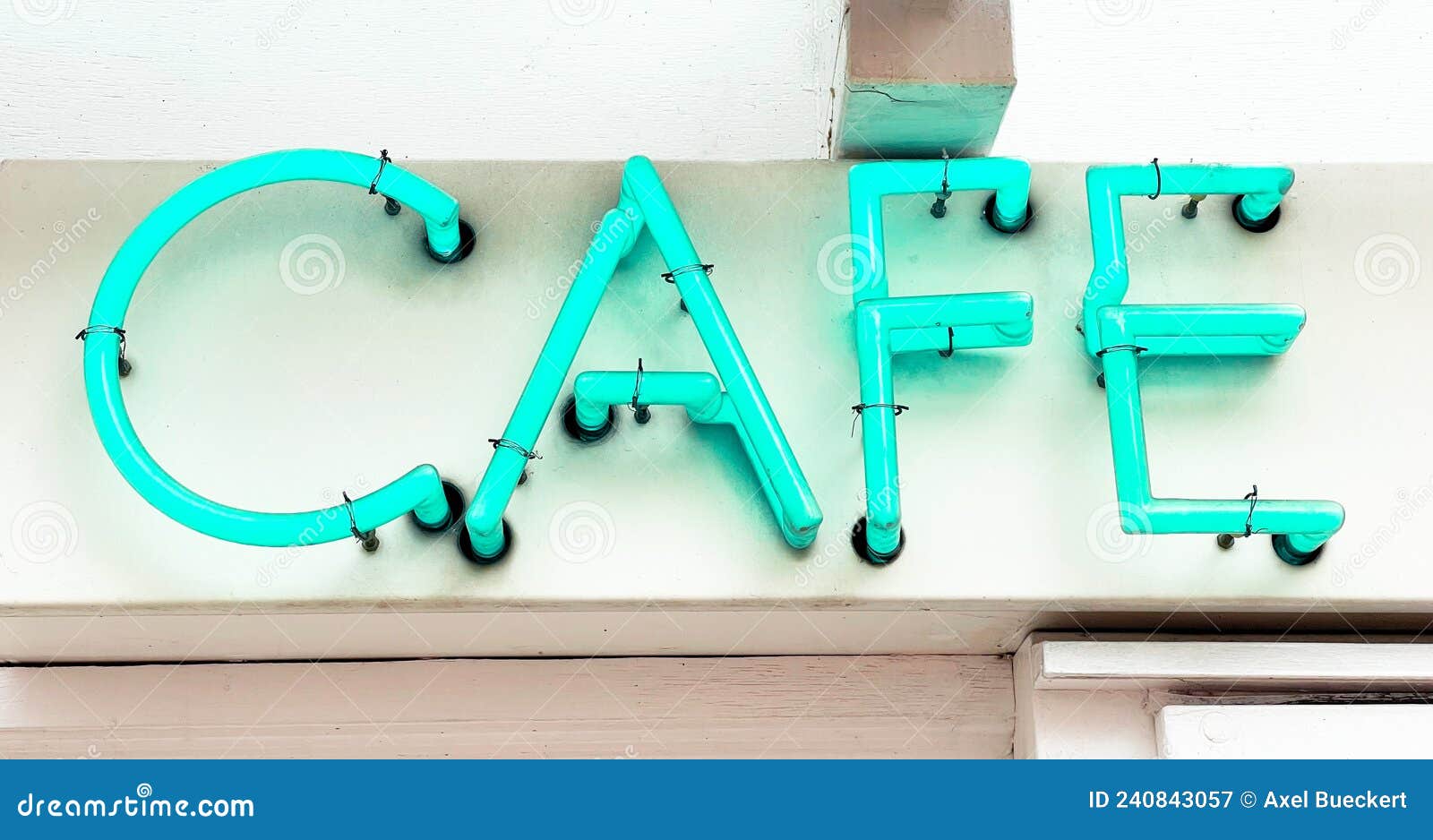 Cafe Neon Sign in Blue Green Stock Image Image of logo, green 240843057