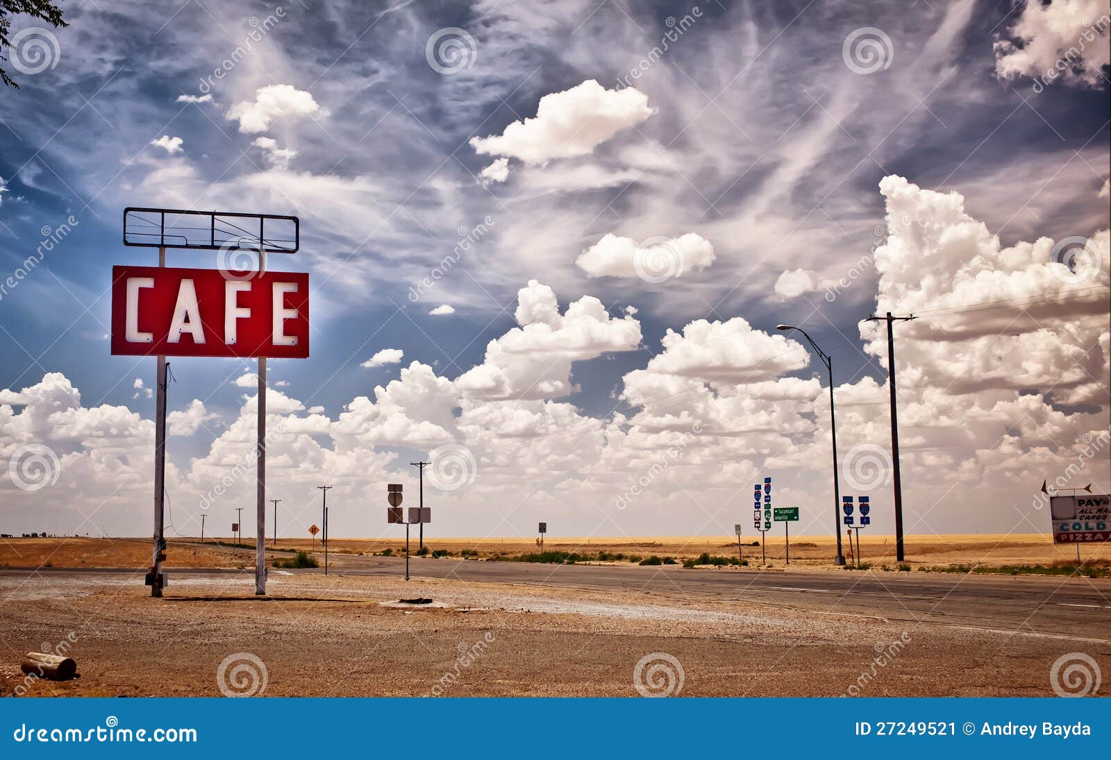 cafe sign along historic route 66 in texas.