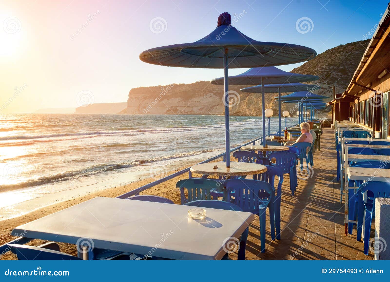 Cafe On Sunset Beach With Beautiful View To The Mediterranean S