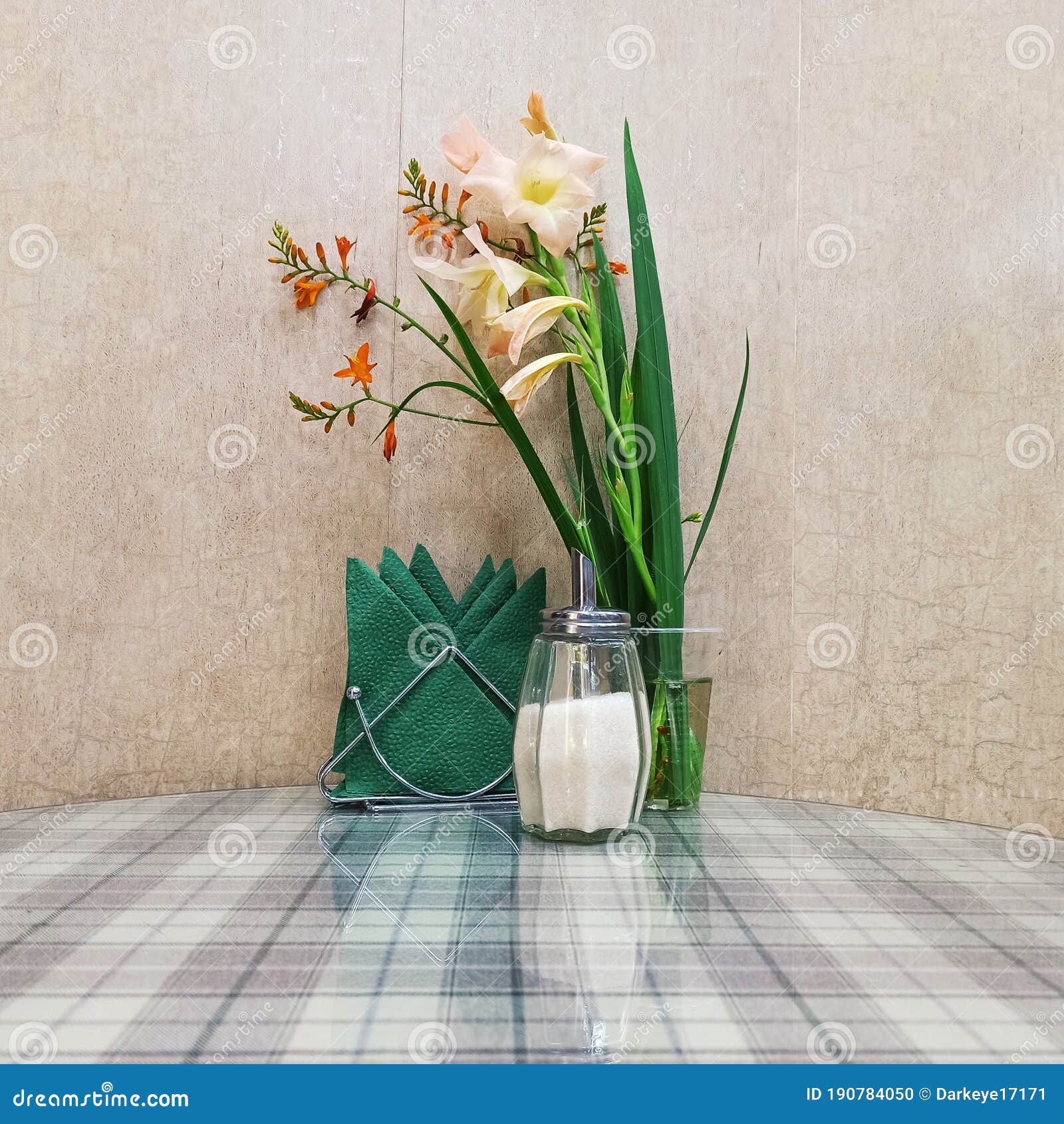 Cafe table and accessories stock photo. Image of green 190784050