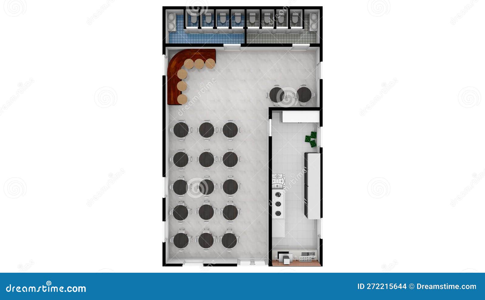 Cafe Top View Plans. Restaurant Floor Plan 3d with the Furniture Stock