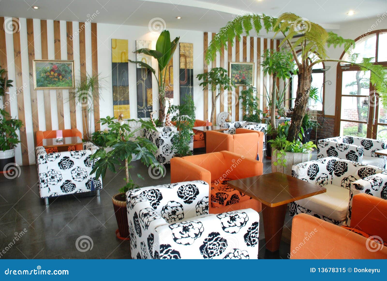 Cafetería Con La Planta De Interior Tropical Verde Imagen de archivo -  Imagen de ornamental, departamento: 13678315
