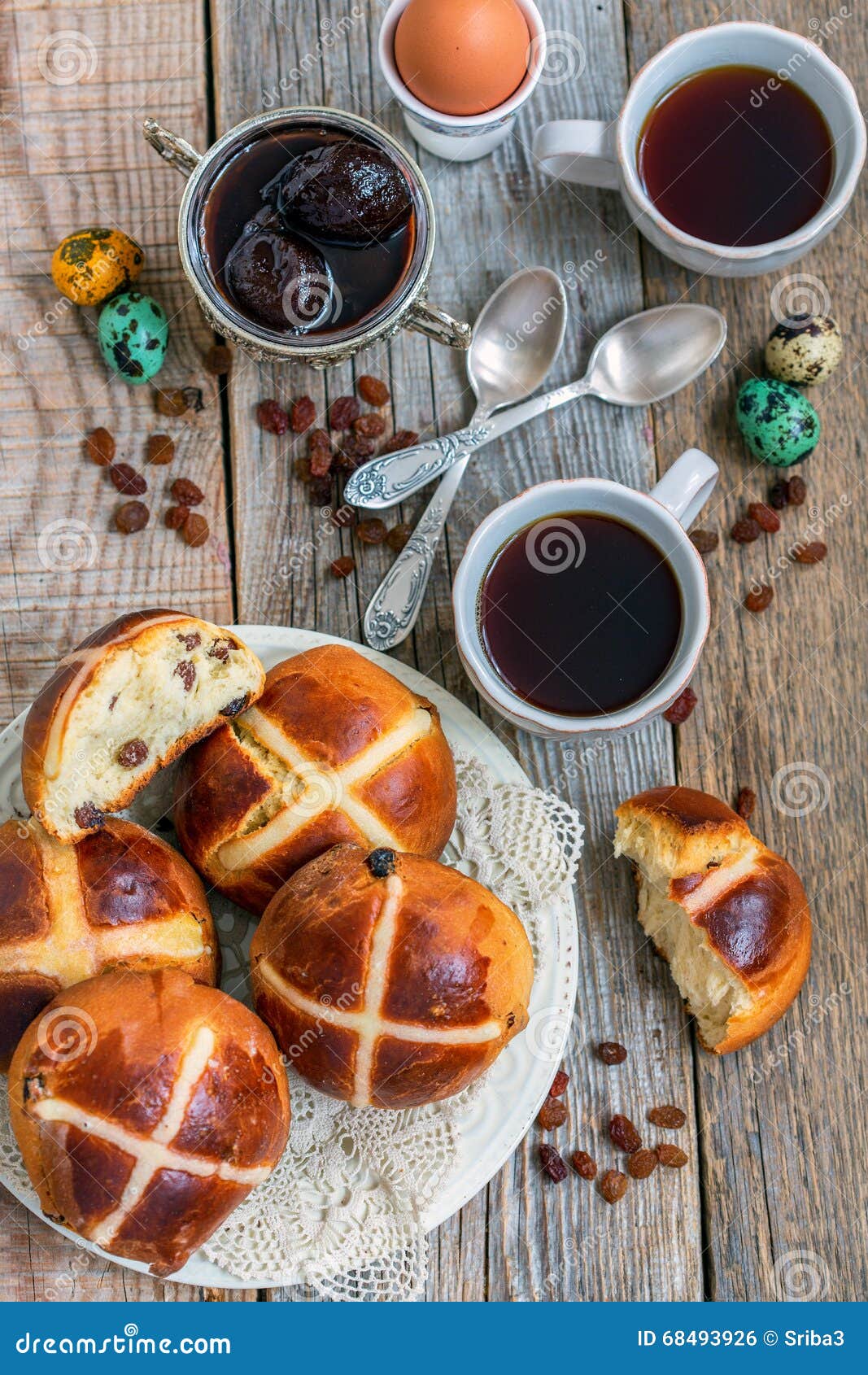 Caffe Con I Panini Di Pasqua Di Inglese Prima Colazione Fotografia Stock Immagine Di Mattina Celebrazione