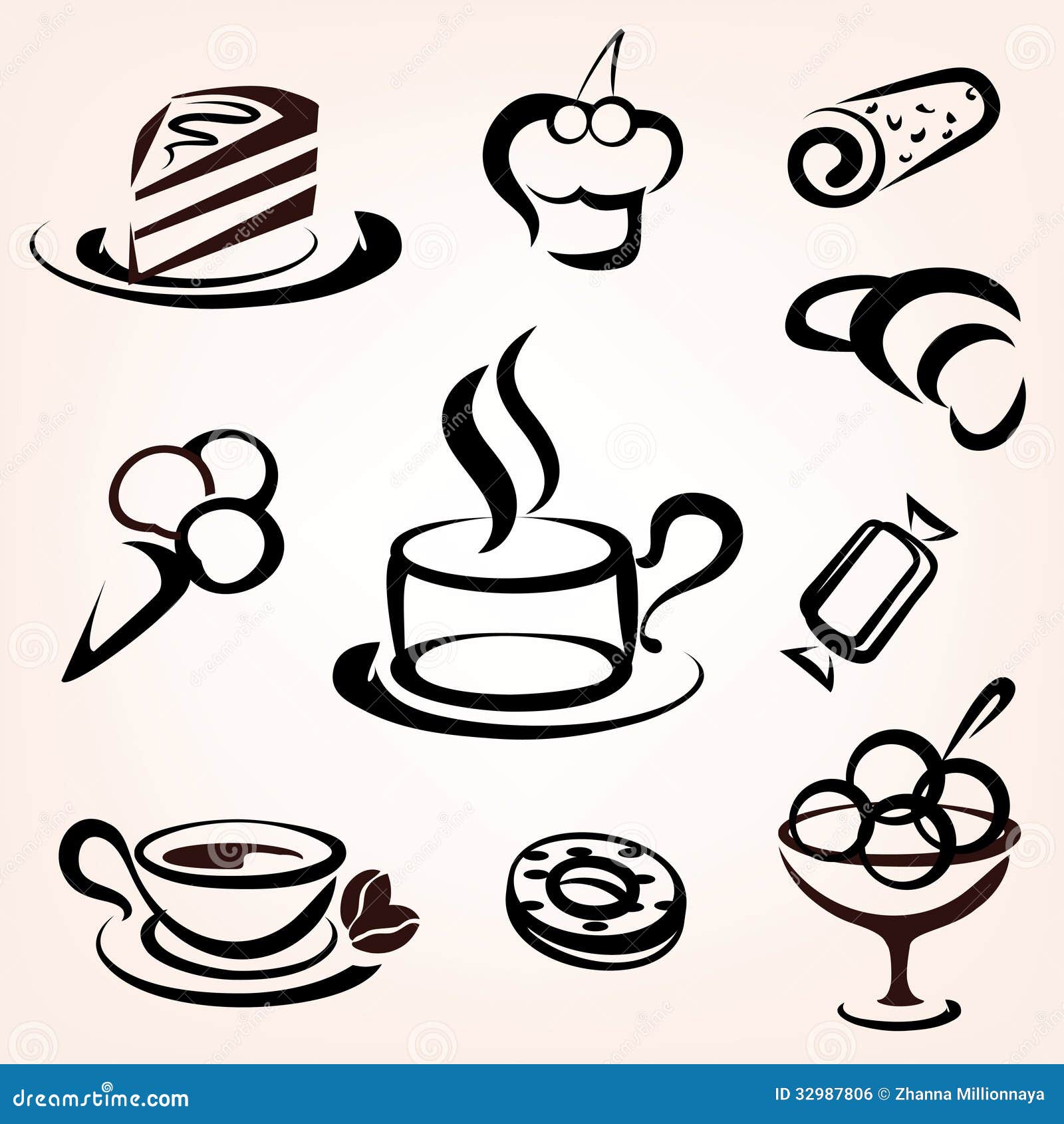 caffe, bakery and other sweet pastry icons