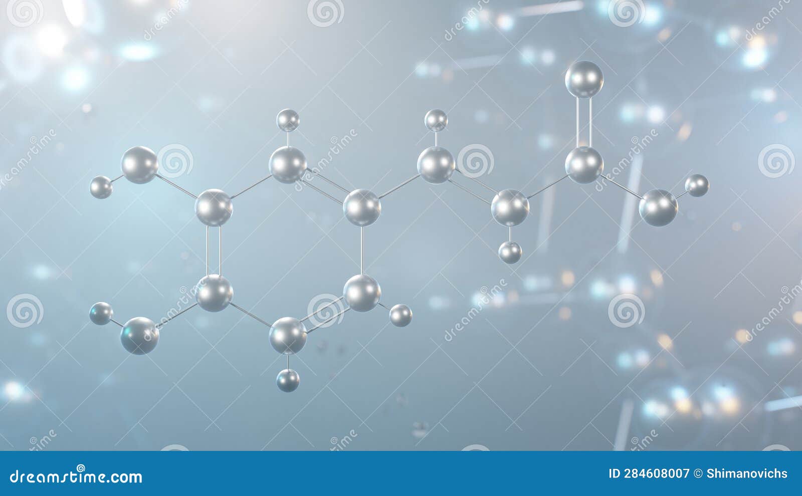 caffeic acid molecular structure, 3d model molecule, hydroxycinnamic acid, structural chemical formula view from a microscope