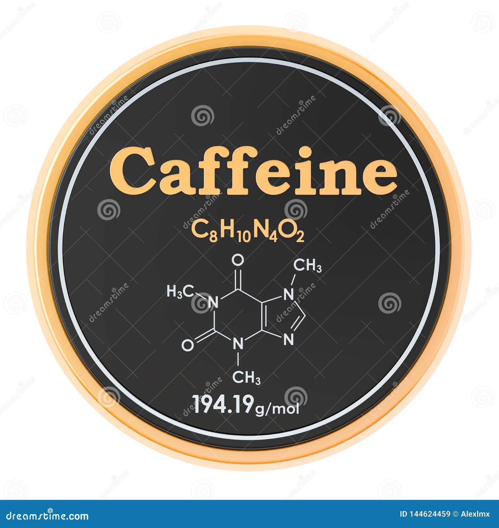 caffeine. chemical formula, molecular structure. 3d rendering  on white background