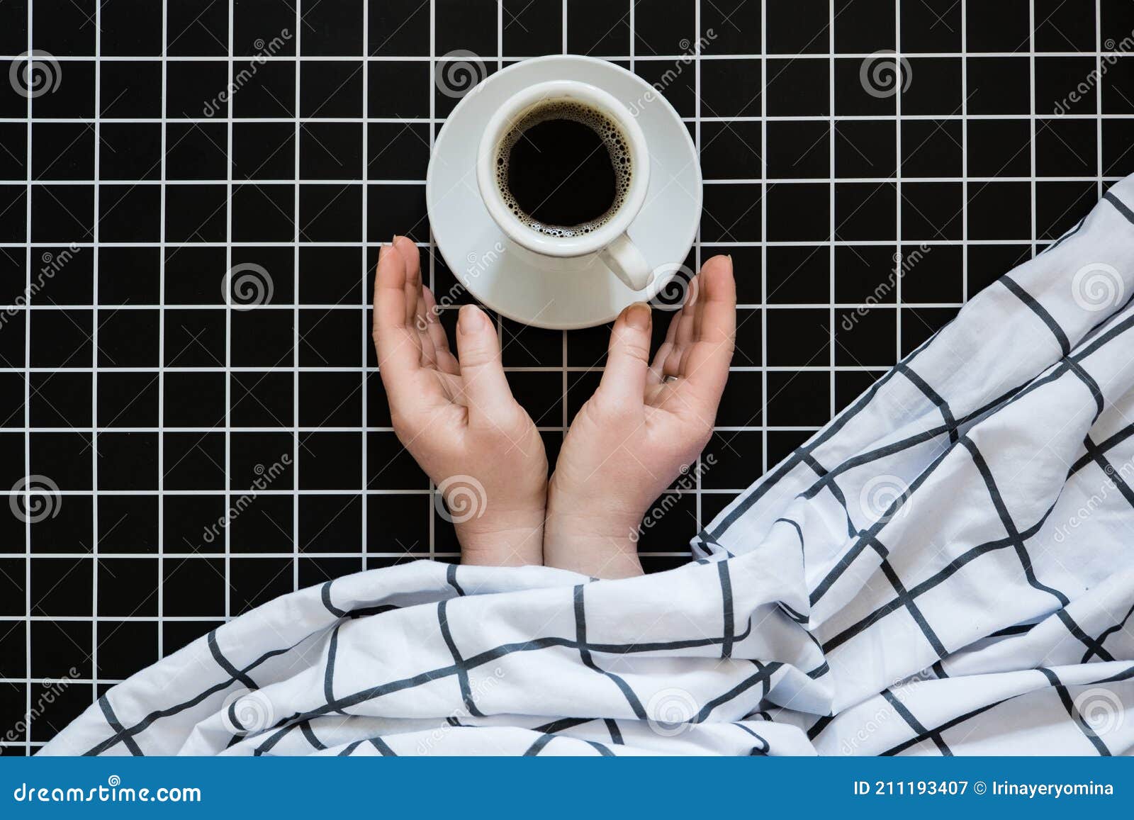 Caffeine and Sleep Problems. Drinking Coffee before Bed Stock Image