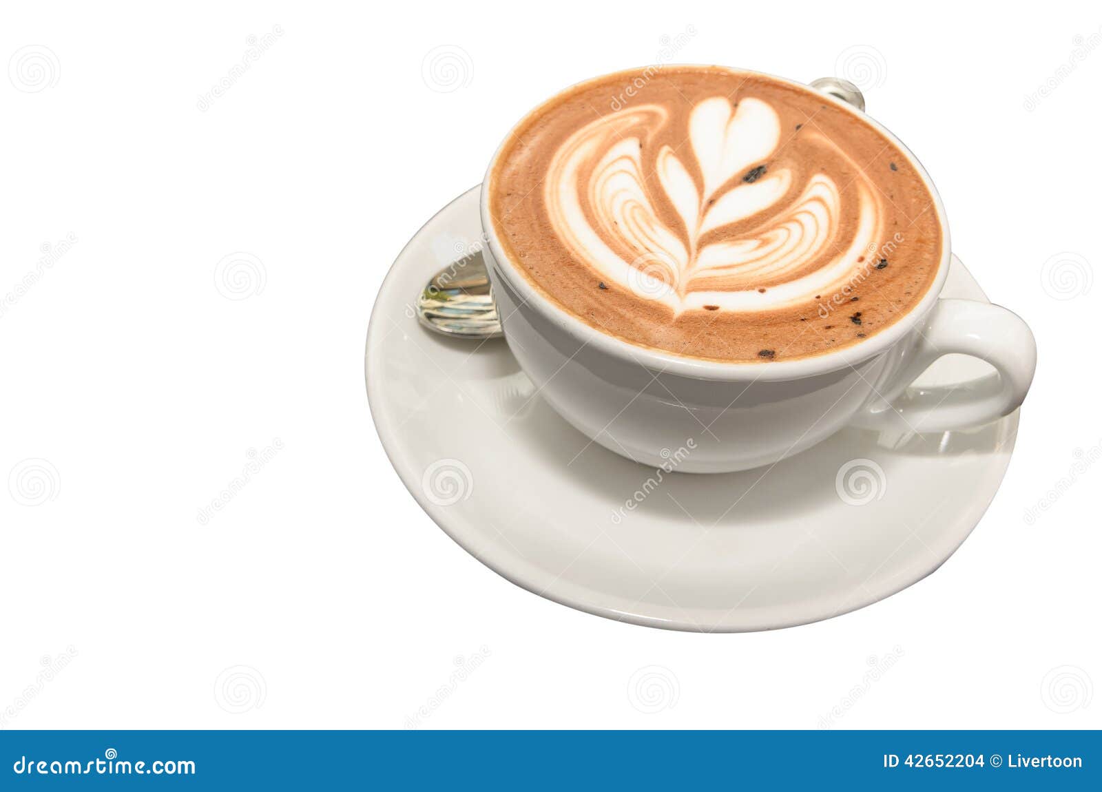 Caffè caldo di Mocca con arte del latte nella forma del folwer isolato
