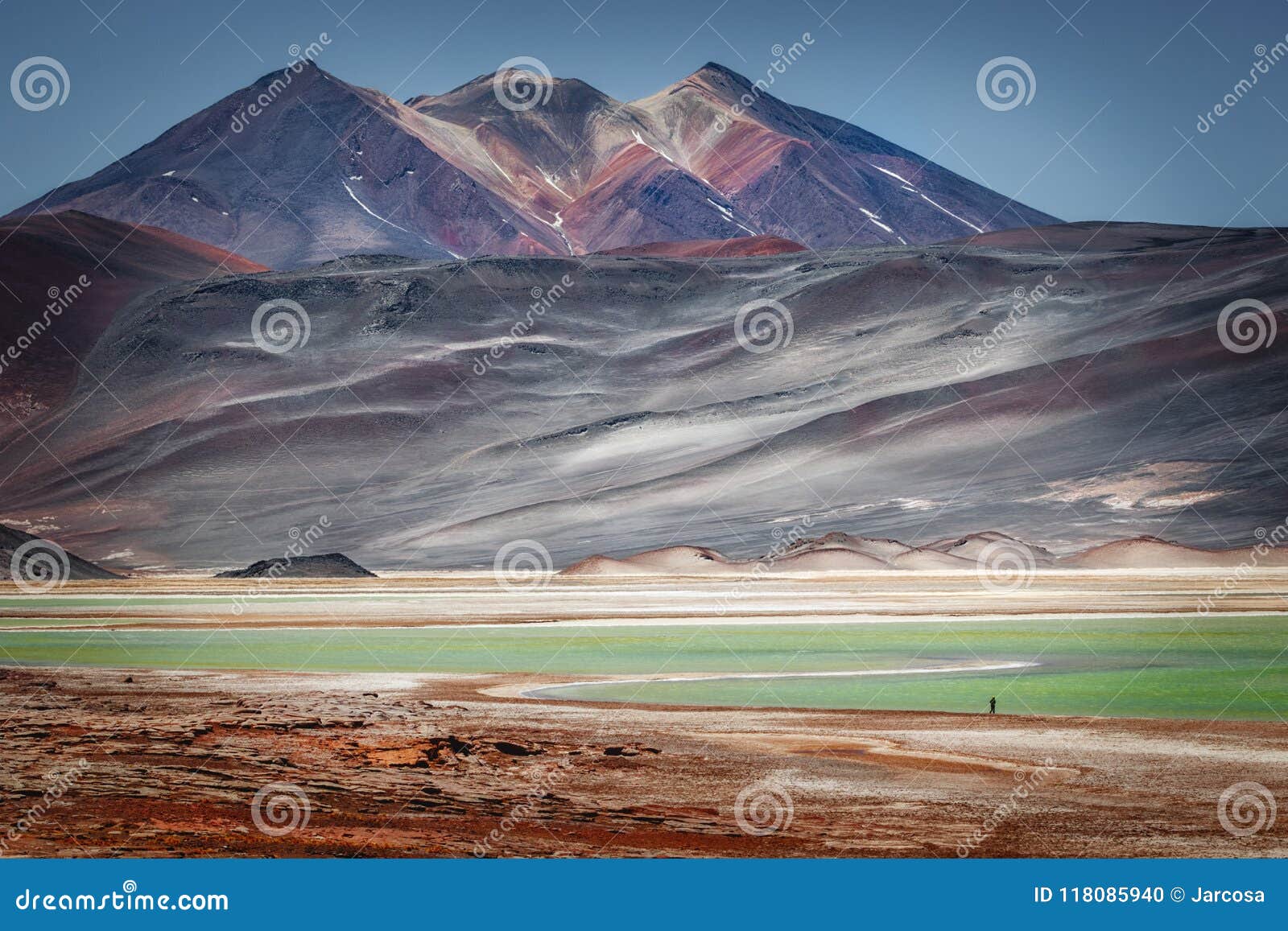 caichinque volcano from salar de talar, near aguas calientes, in