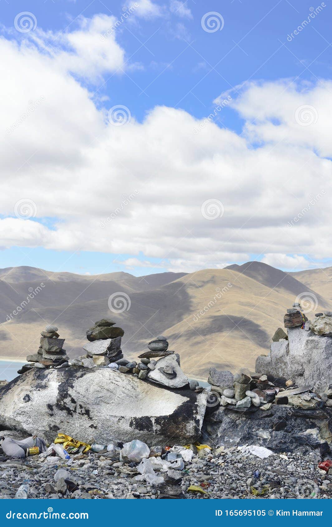 Cairns Mark a Mountaintop of the Tibetan Plateau in Brahmaputra Valley