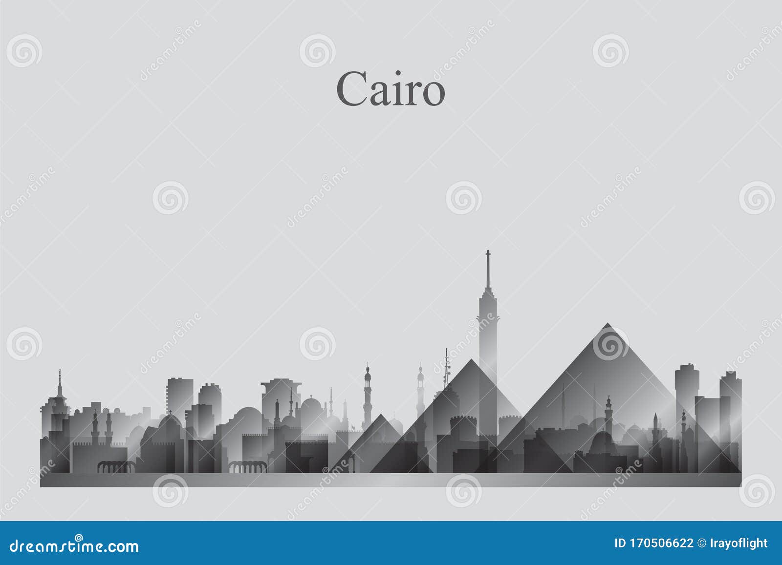 cairo city skyline silhouette in a grayscale