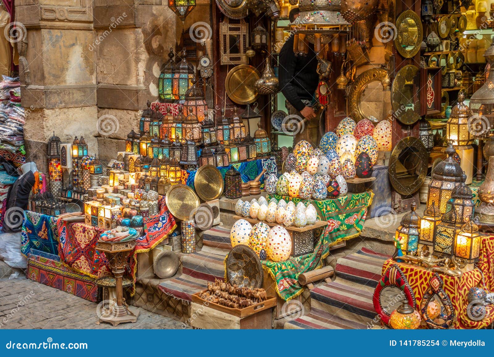 lamp or lantern shop in the khan el khalili market in islamic cairo