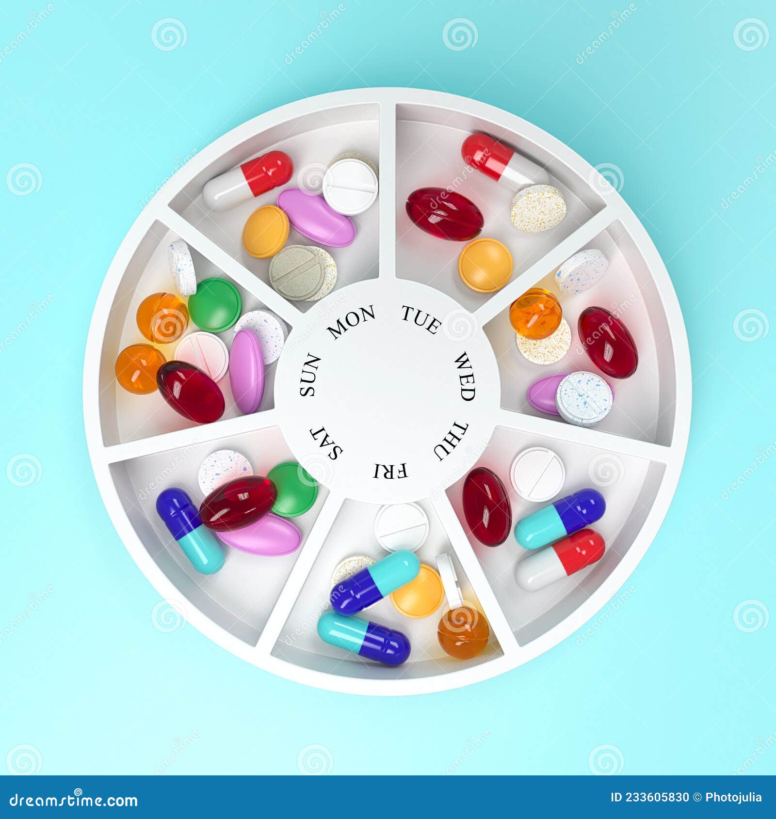 Caja De Píldoras Redondas Con Diferentes Comprimidos Y Vitaminas