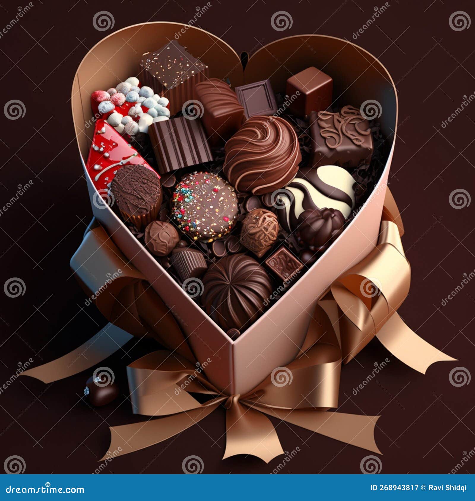 Caja De Regalo Con Forma De Corazón Llena De Muchos Chocolates Stock de  ilustración - Ilustración de chocolate, publicidad: 268943817