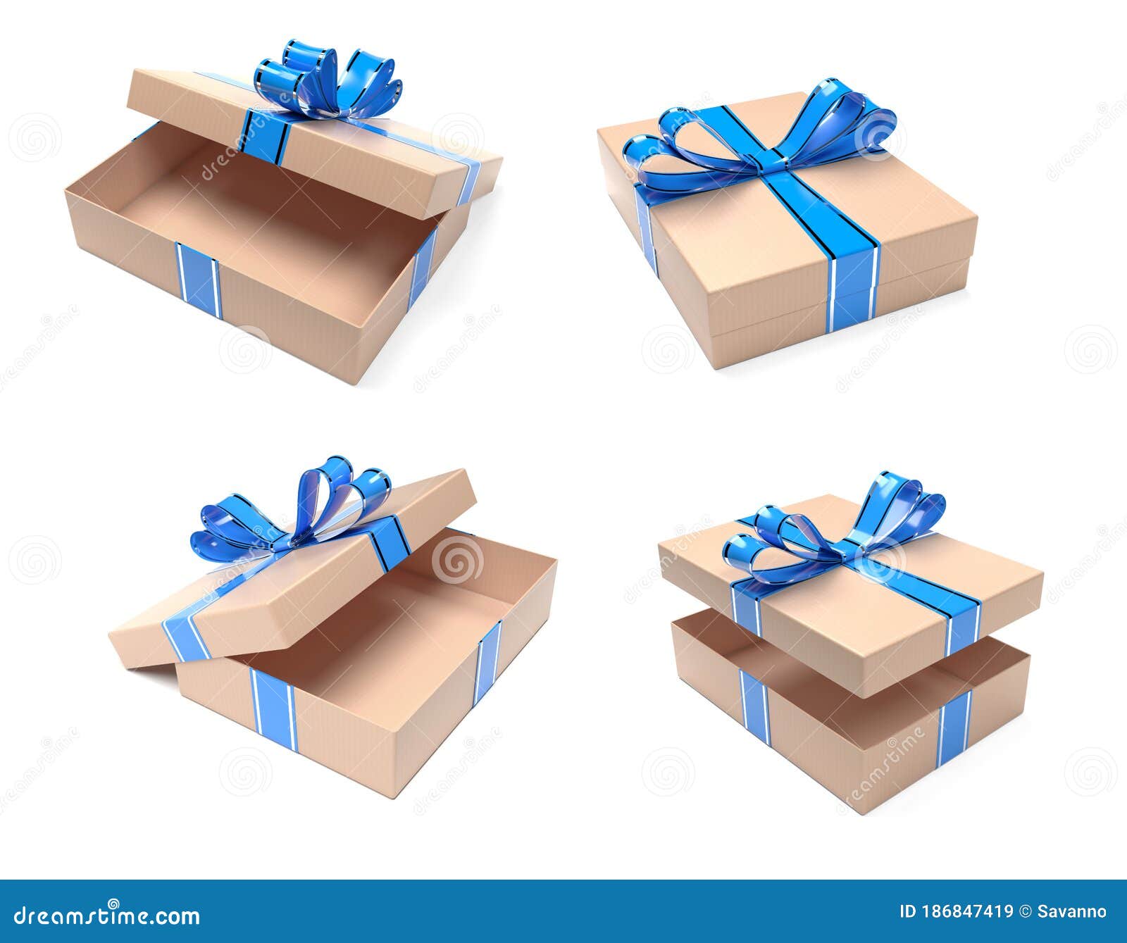 Cajas De Regalos Con Cinta Azul. Marrones Stock de ilustración - de sorpresa, carton: 186847419