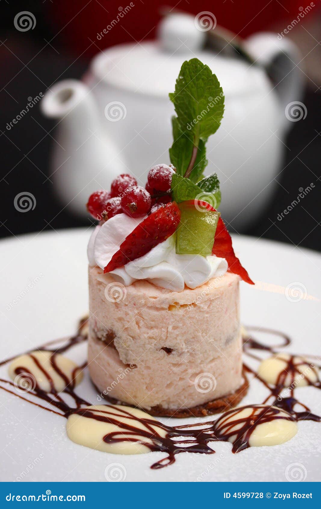 Cake with Berries, Sweet Sauce and Whipped Cream Stock Photo Image of