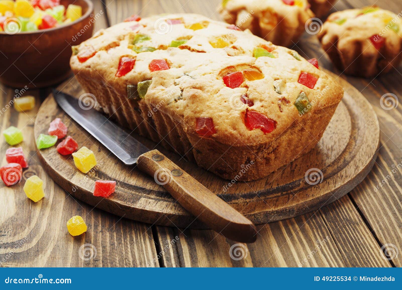 Cake with candied fruit stock photo. Image of dish, table 49225534