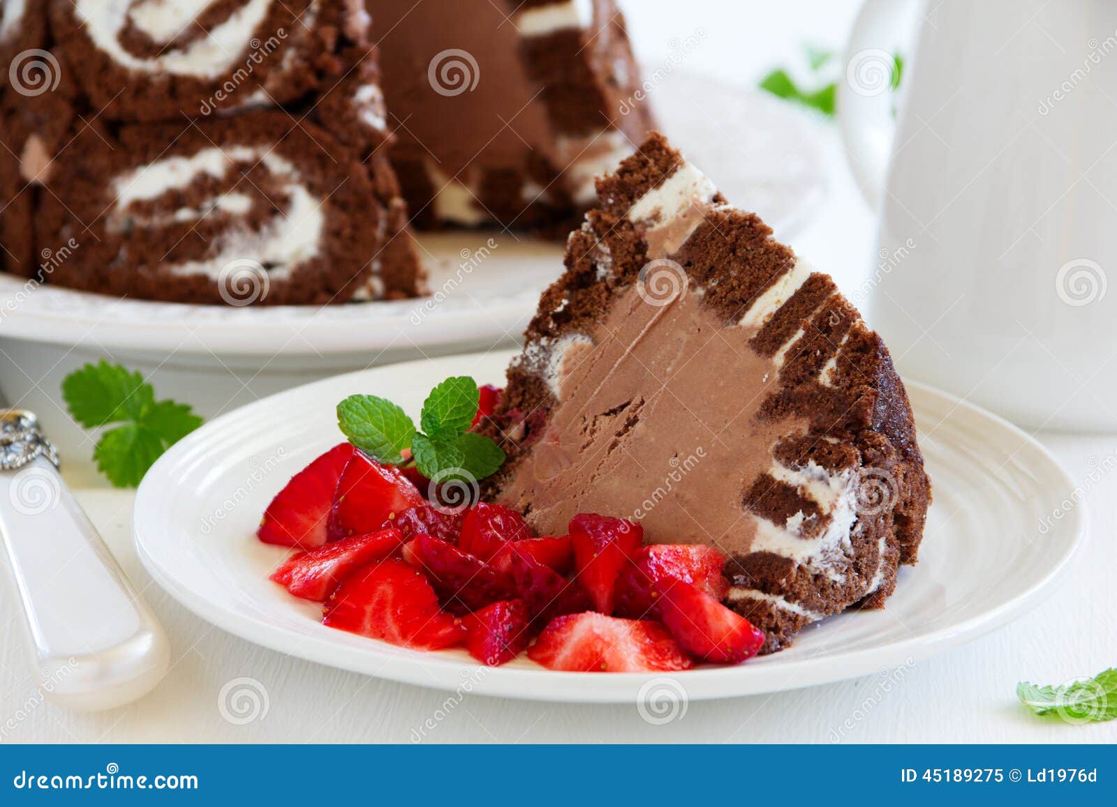 Cake Charlotte Royale with Chocolate Ice Cream Stock Image Image of