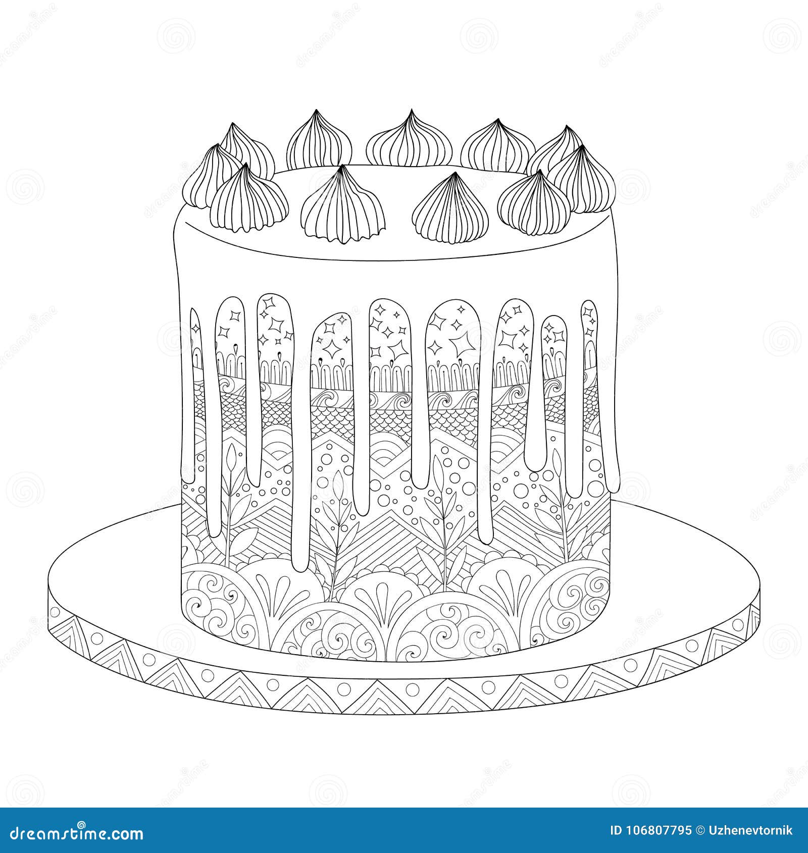 Cake for coloring book stock vector. Illustration of hand - 106807795