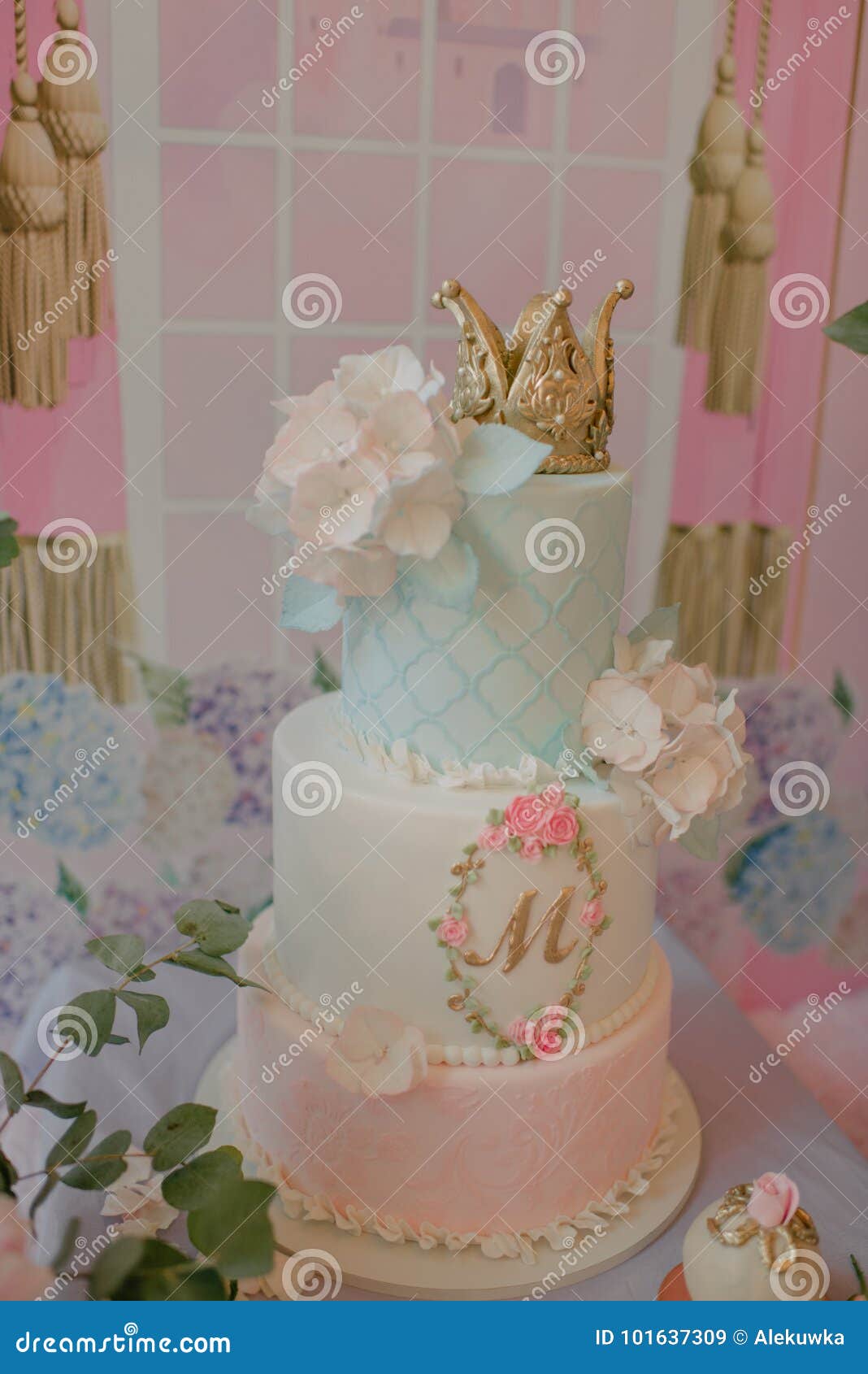 Cake Decorated With Hydrangea Stock Image Image Of Design Baby 101637309