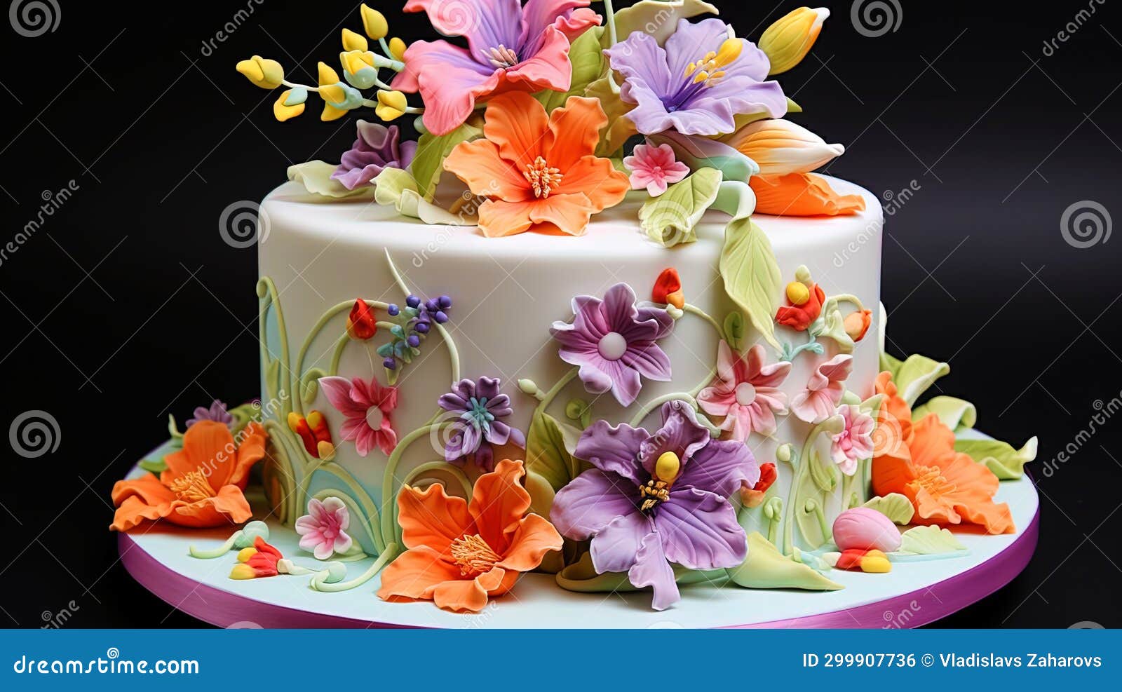 Cake "Floral Inspiration" with Bright Edible Colors Stock Illustration ...