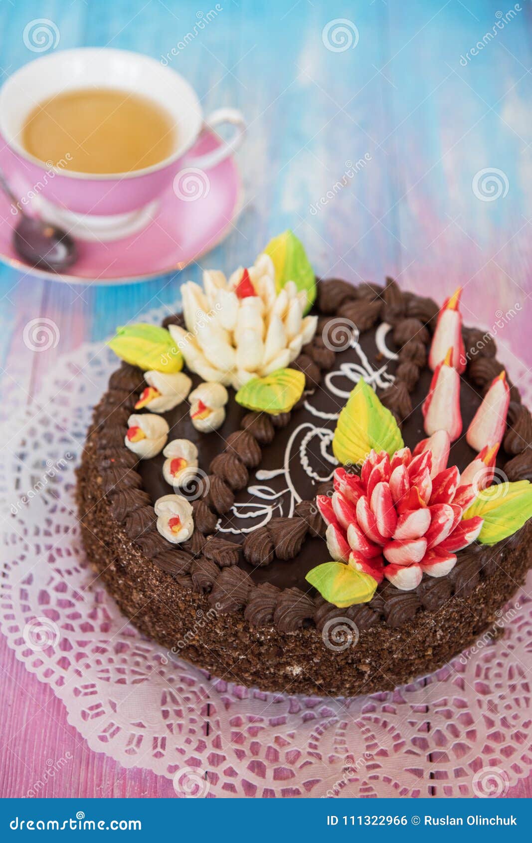 Cake on color background stock photo. Image of gradient - 111322966