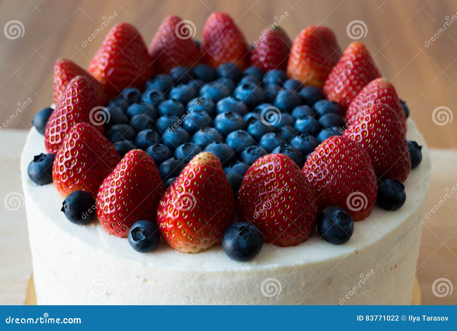 Cake Handmade, Decorated with Blueberries and Strawberries. Stock Photo ...