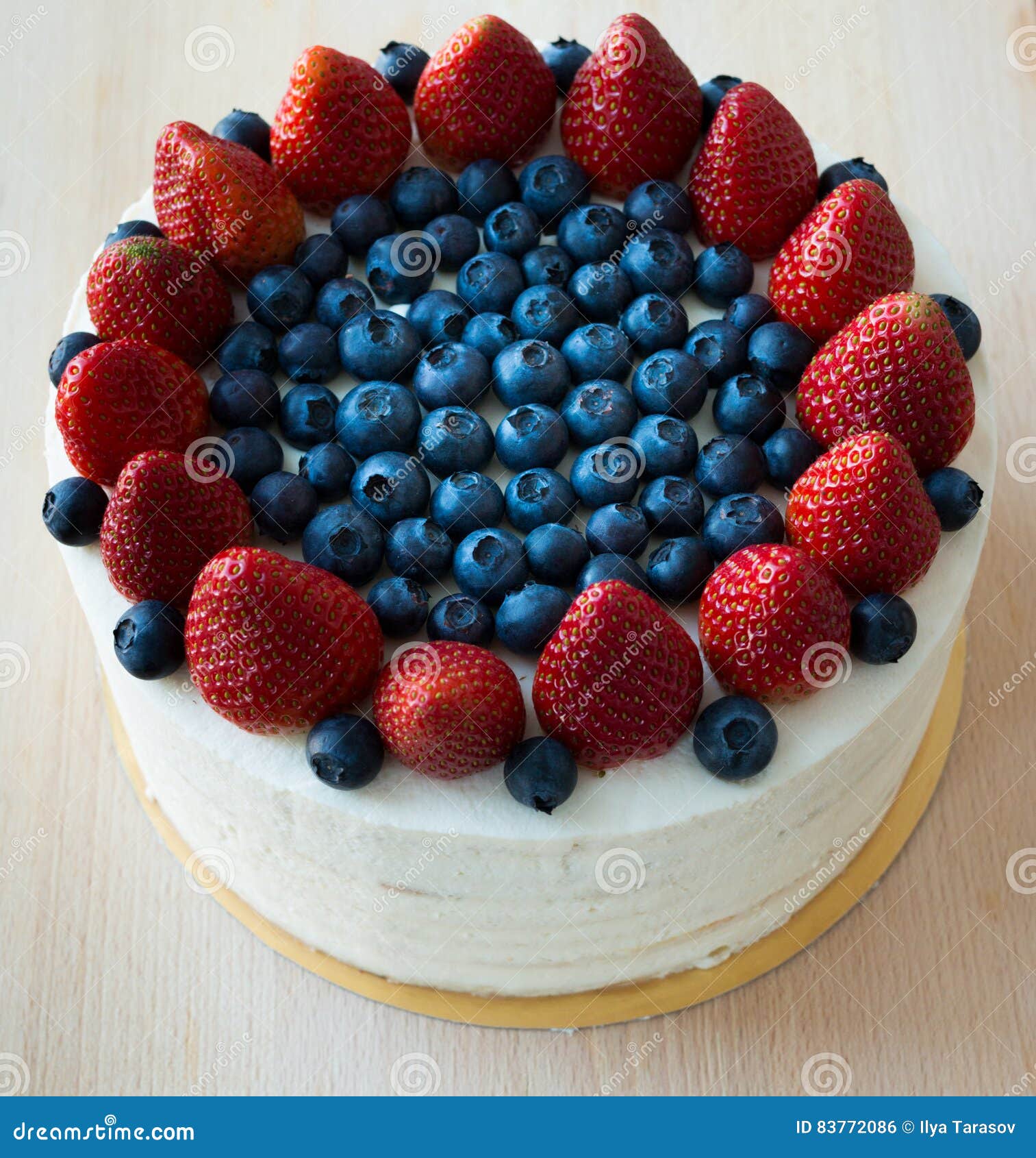 Cake Handmade, Decorated with Blueberries and Strawberries. Stock Photo ...