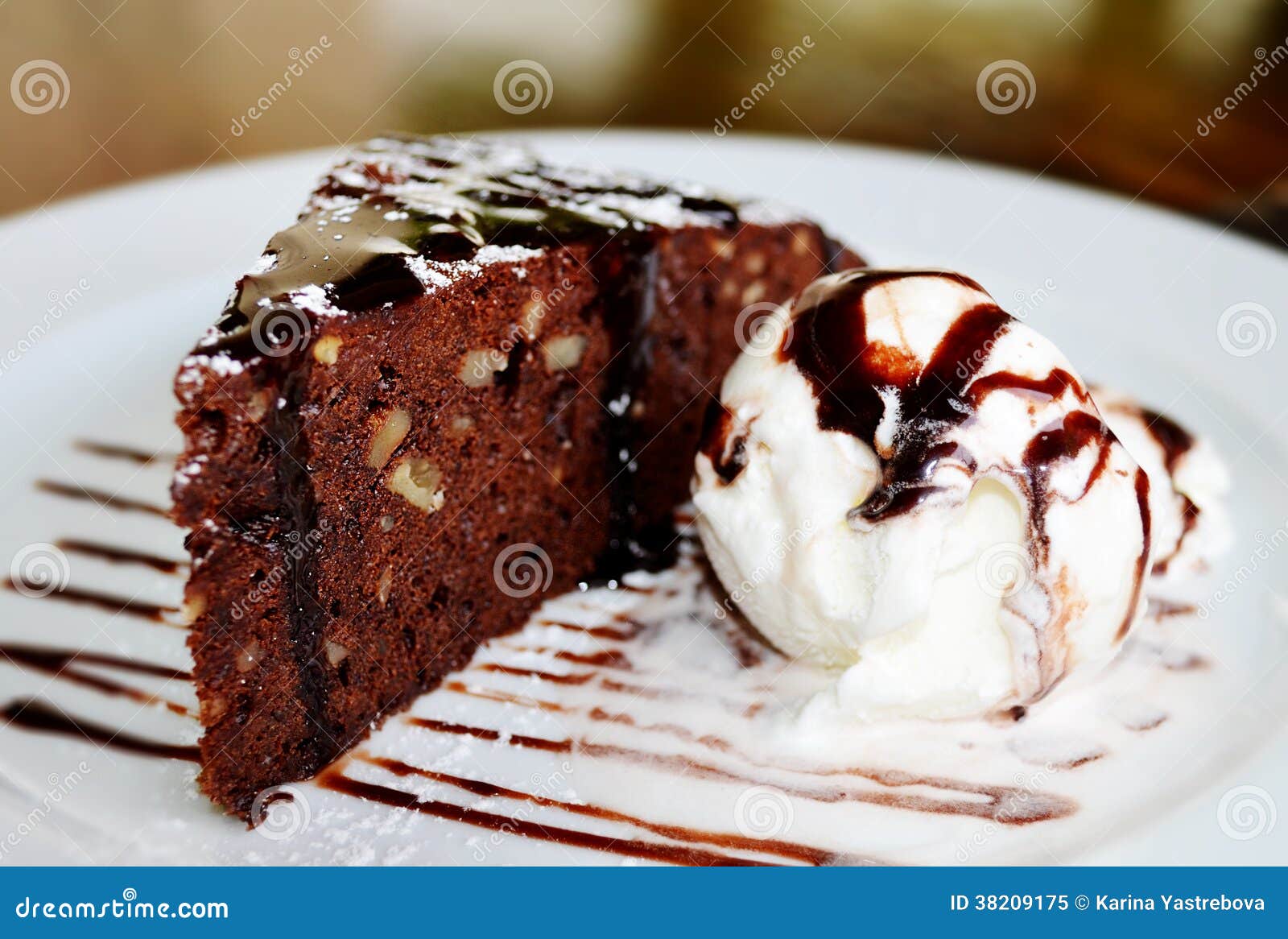 Cake with Ice Cream and Chocolate Stock Image Image of restaurant, dinner 38209175