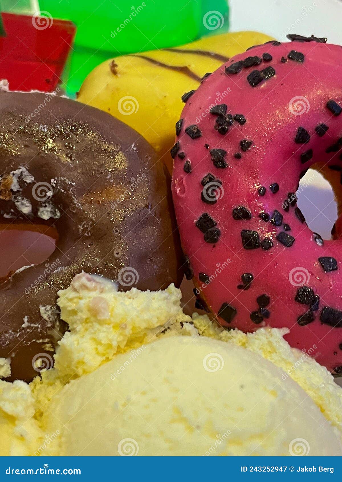 Cake and Ice Cream and Donuts on One Plate. Stock Image Image of