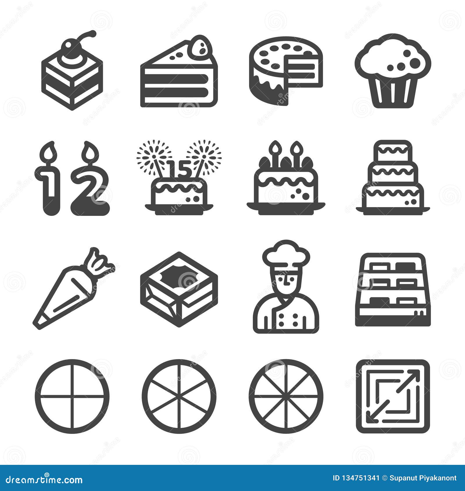 Cake icon set stock vector. Illustration of cream, cupcake 134751341