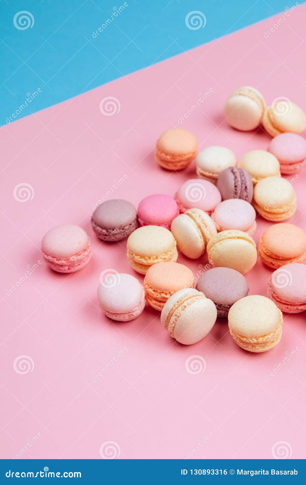 Cake Macaron or Macaroon on Pink and Blue Background. Stock Photo ...