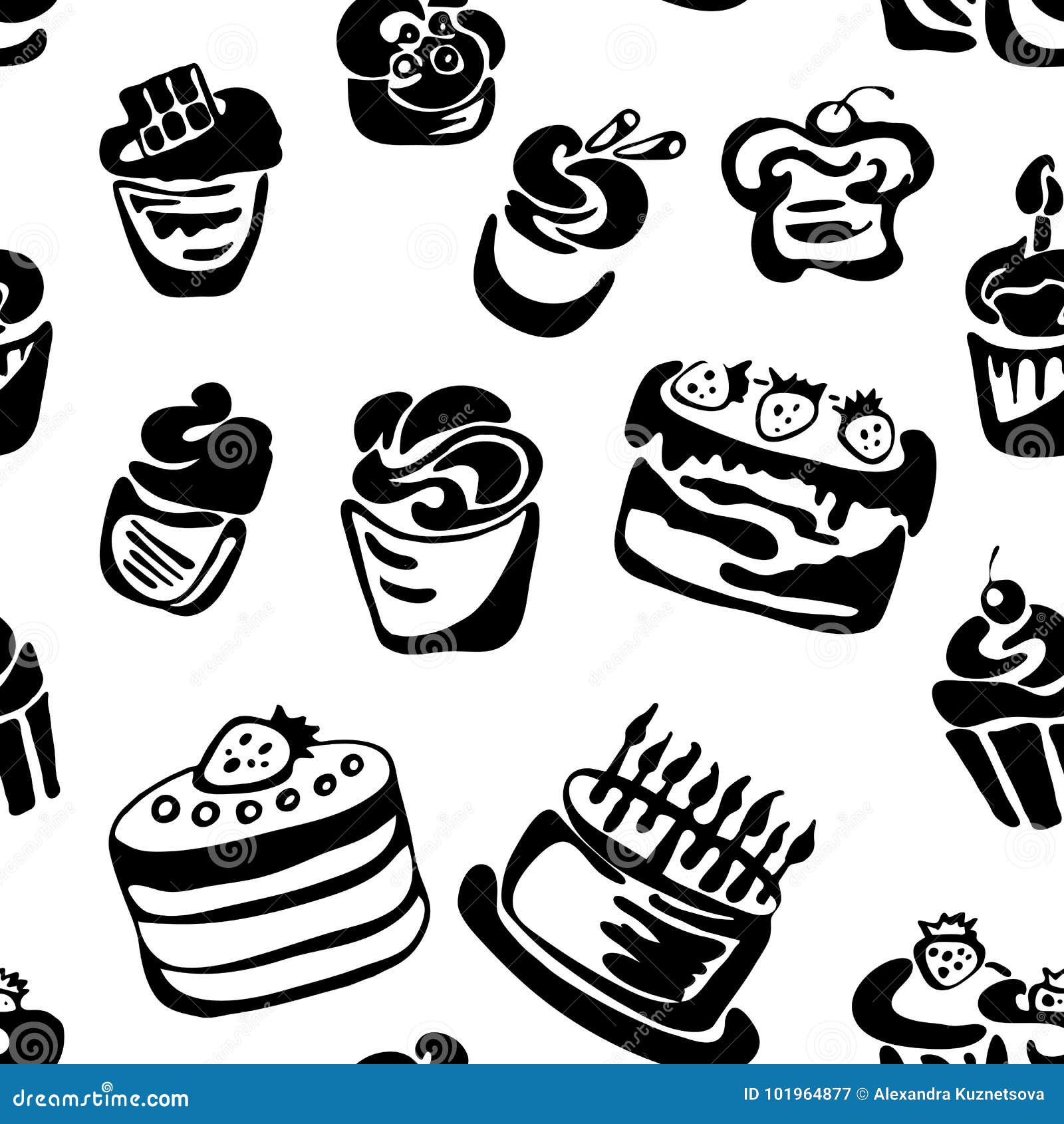 Seamless pattern with cakes and macaroons. Doodle desserts on white  background. Vector illustration Stock Vector Image & Art - Alamy