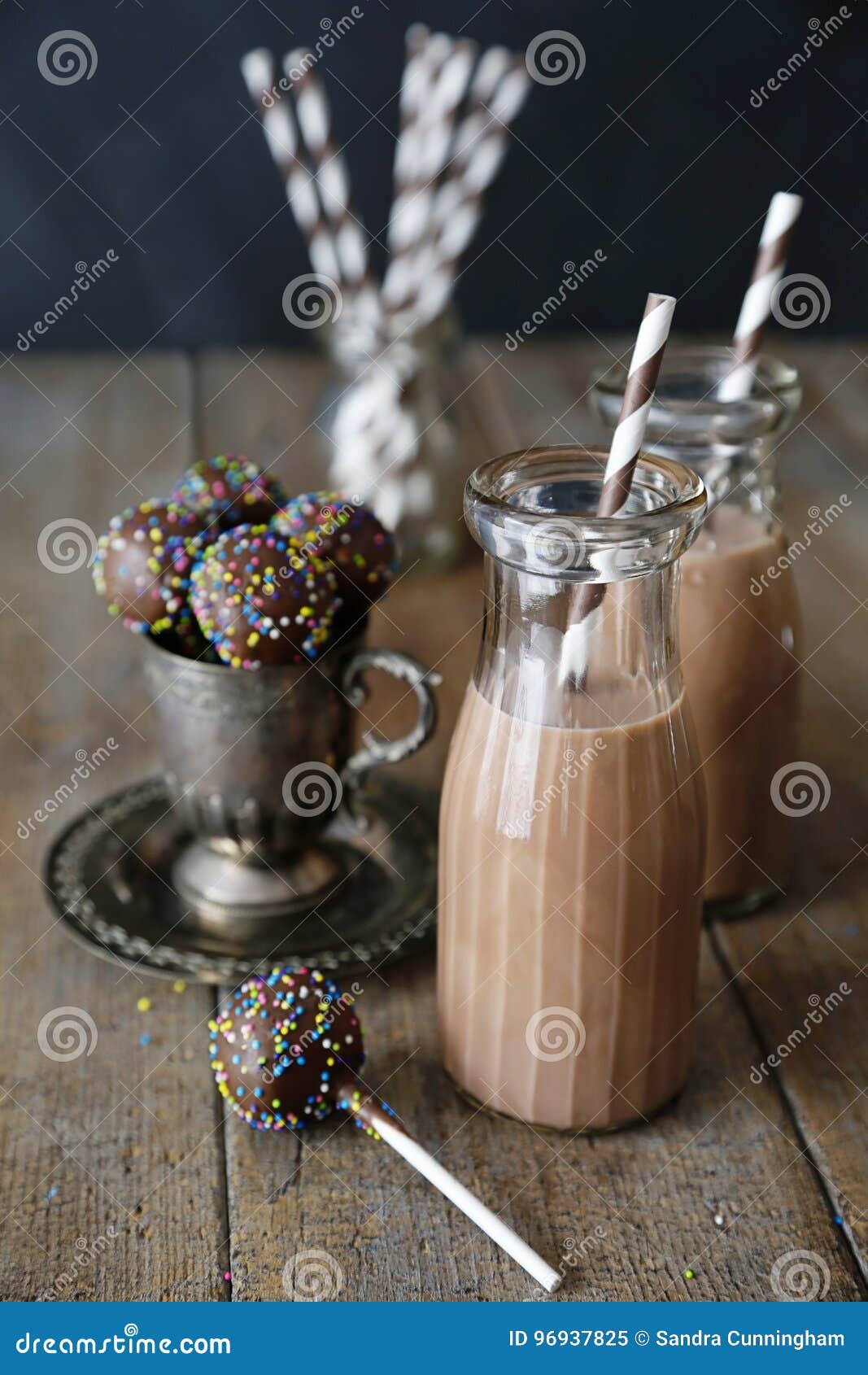 Cake Pops and Chocolate Milk on Table Stock Image Image of morning