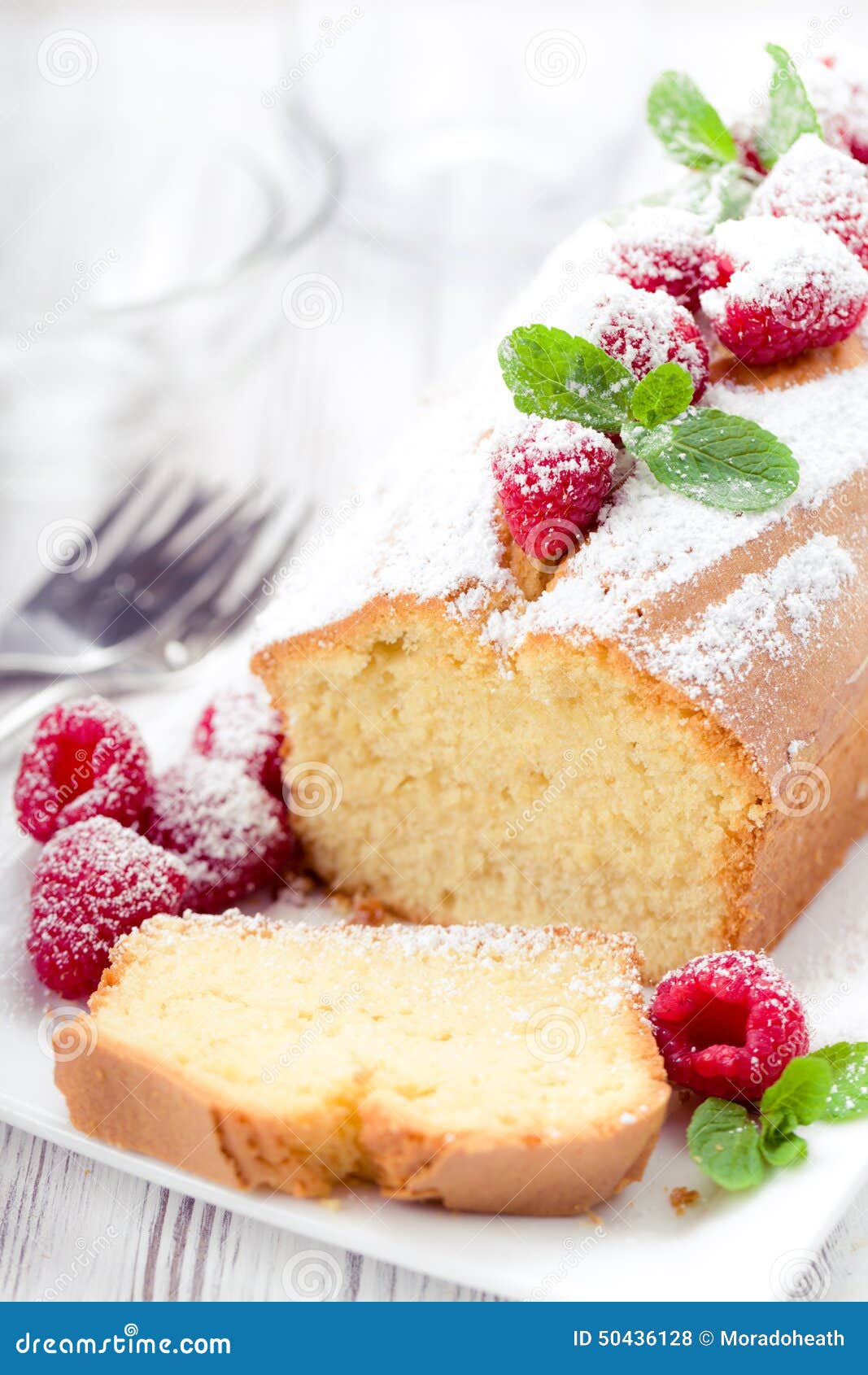 Cake with Raspberries and Mint Leaves Stock Photo Image of dessert