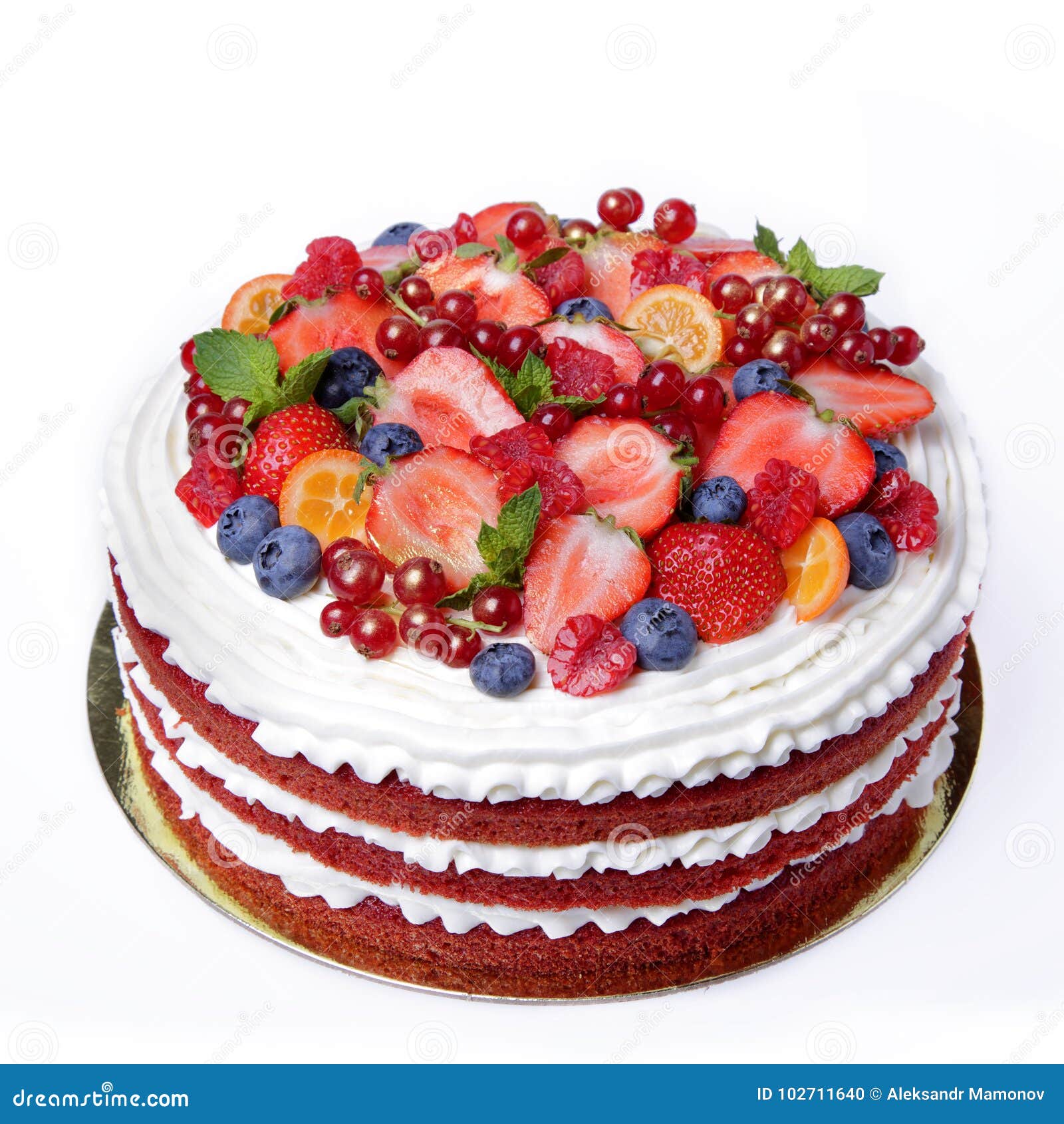 Cake Red Velvet Decorated with Berries and Fruits Stock Photo - Image ...